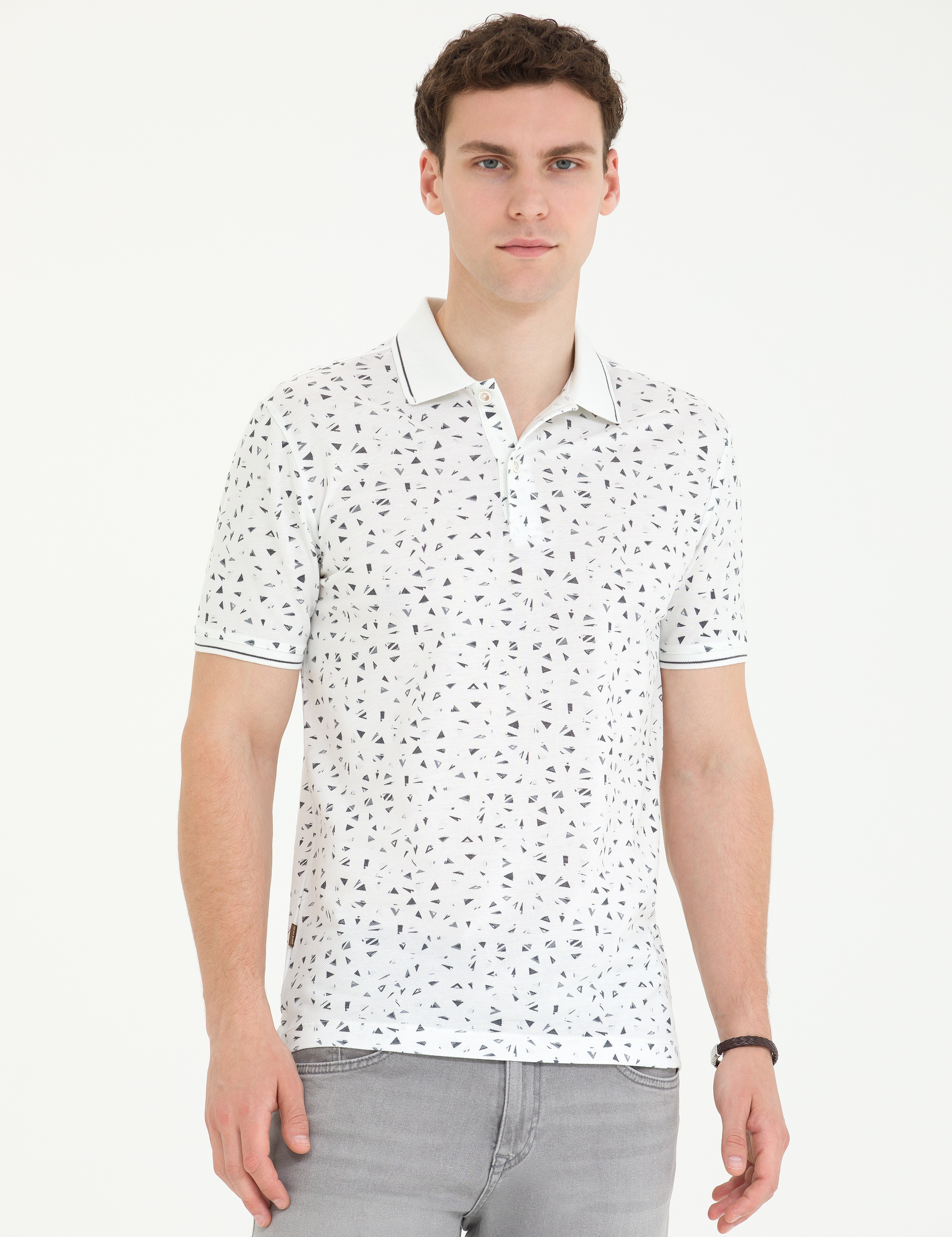 Beyaz Slim Fit Polo Yaka Tişört - Image 2