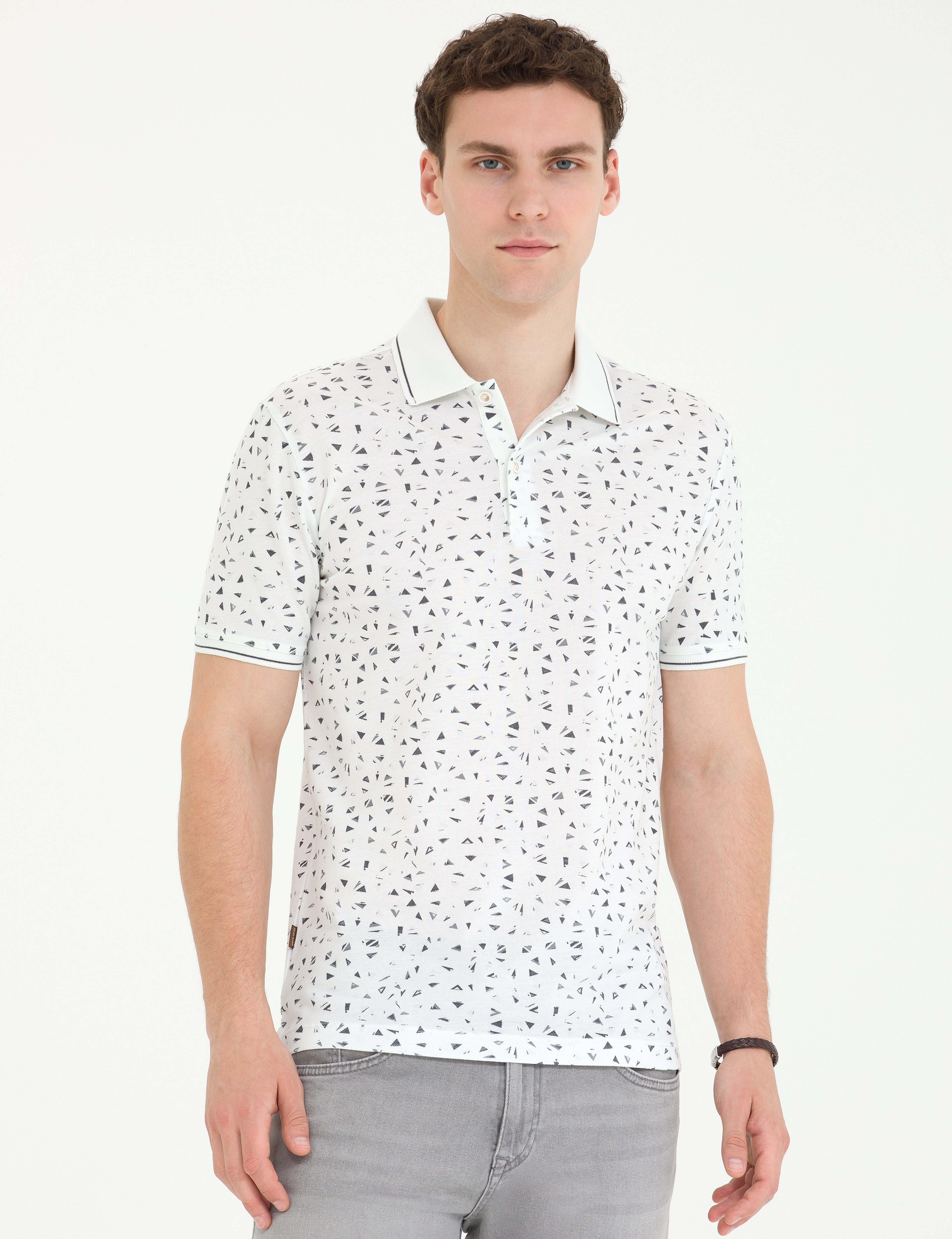 Beyaz Slim Fit Polo Yaka Tişört