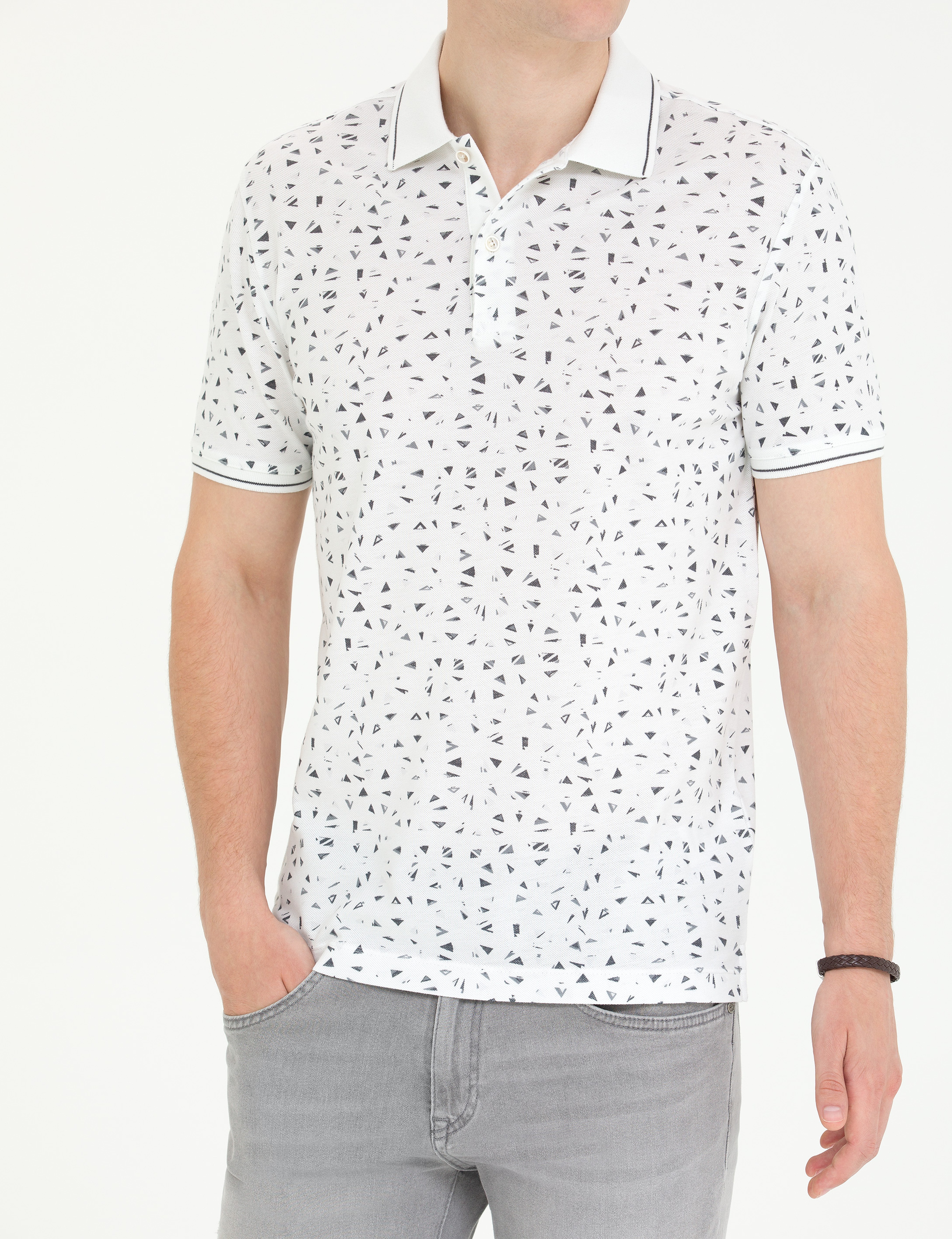 Beyaz Slim Fit Polo Yaka Tişört
