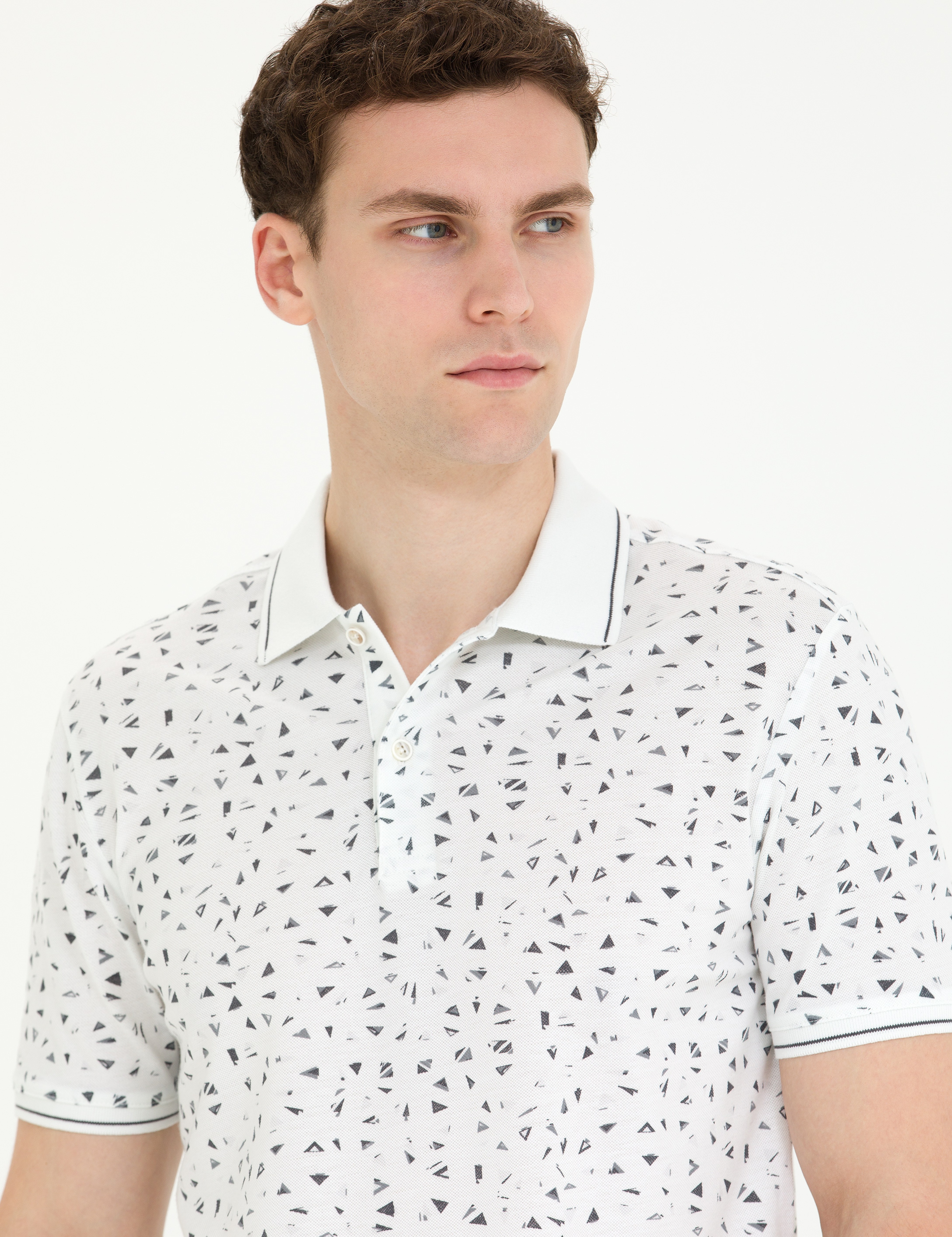 Beyaz Slim Fit Polo Yaka Tişört - Image 3