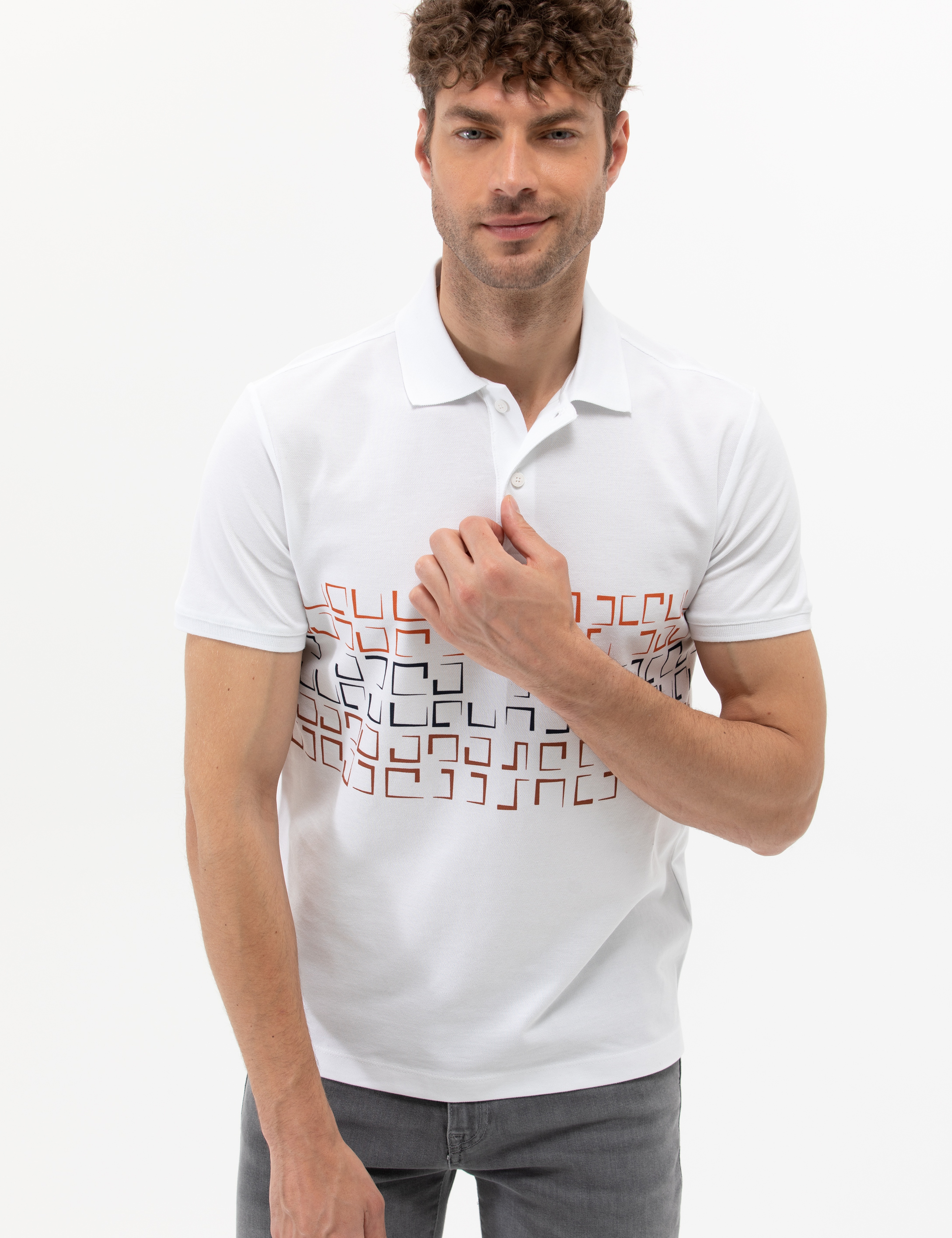 Beyaz Slim Fit Polo Yaka Tişört