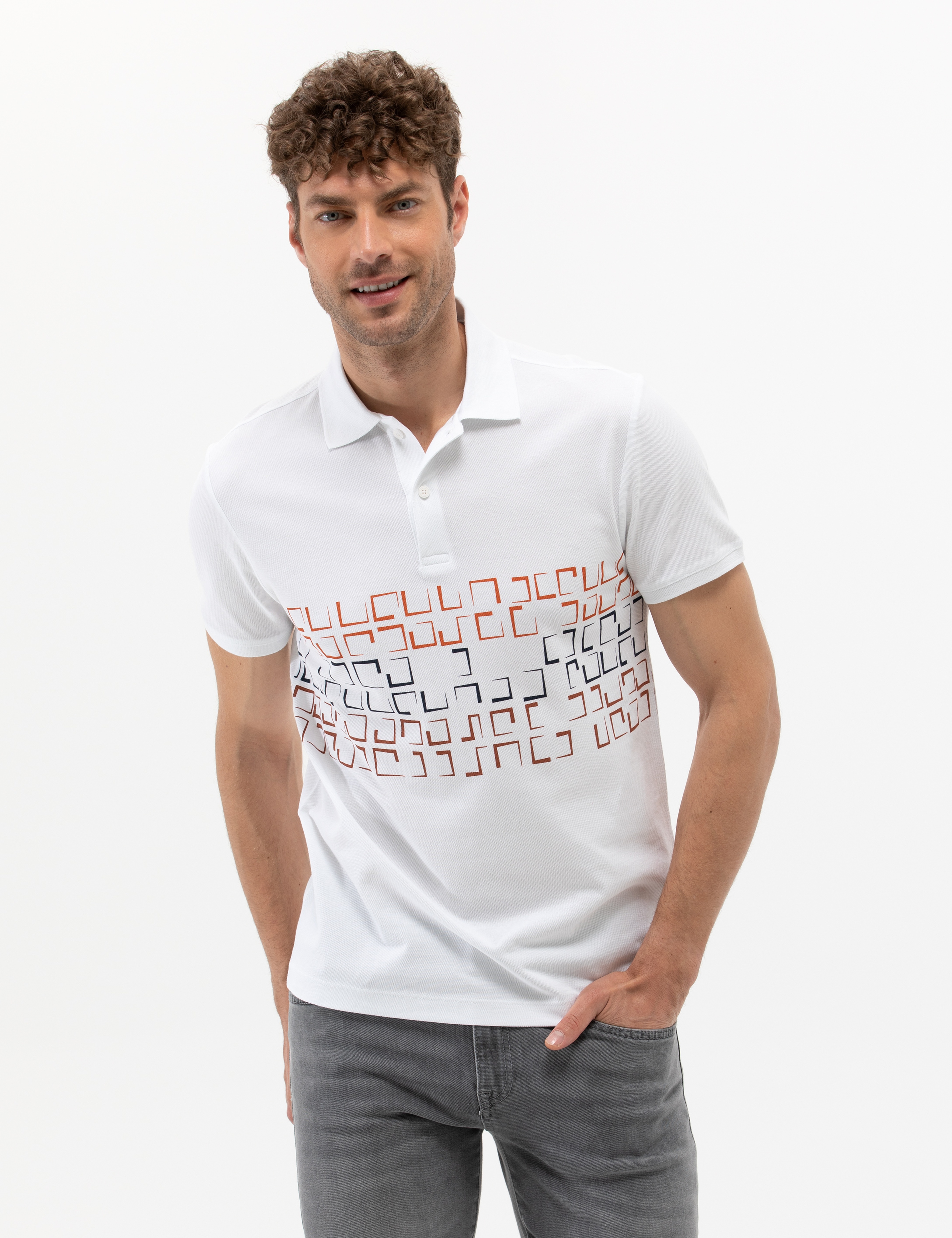 Beyaz Slim Fit Polo Yaka Tişört - Image 3