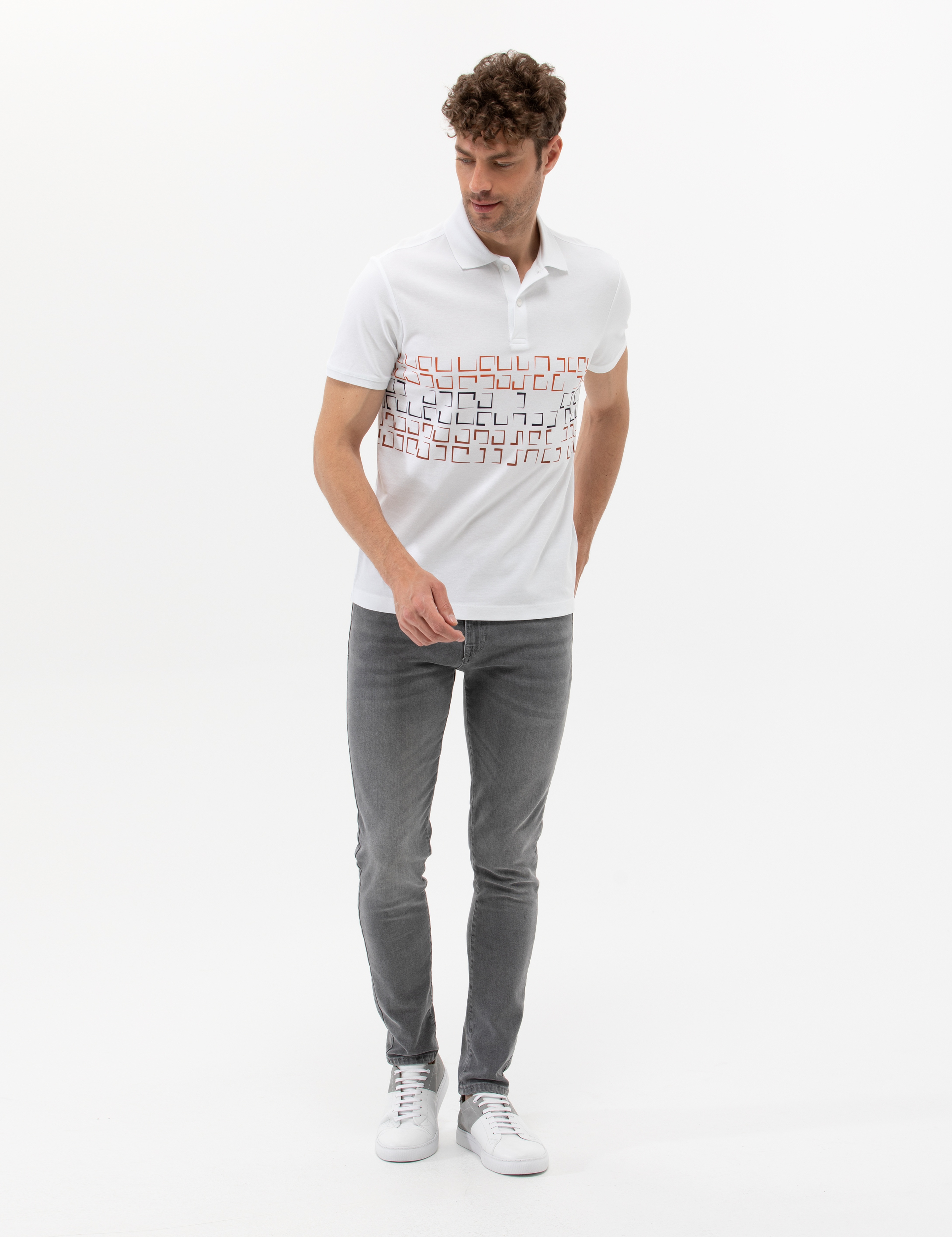 Beyaz Slim Fit Polo Yaka Tişört - Image 4