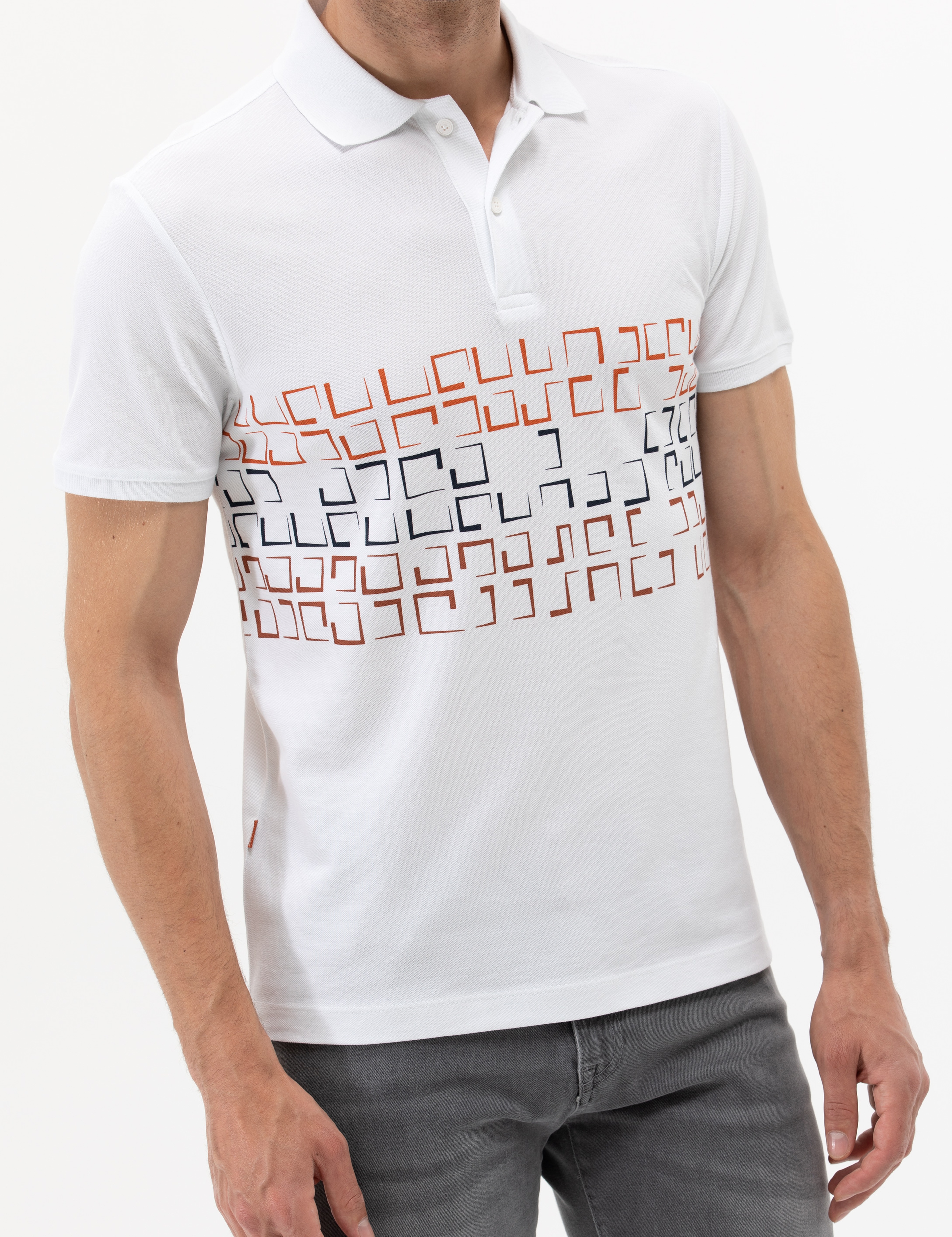 Beyaz Slim Fit Polo Yaka Tişört - Image 6