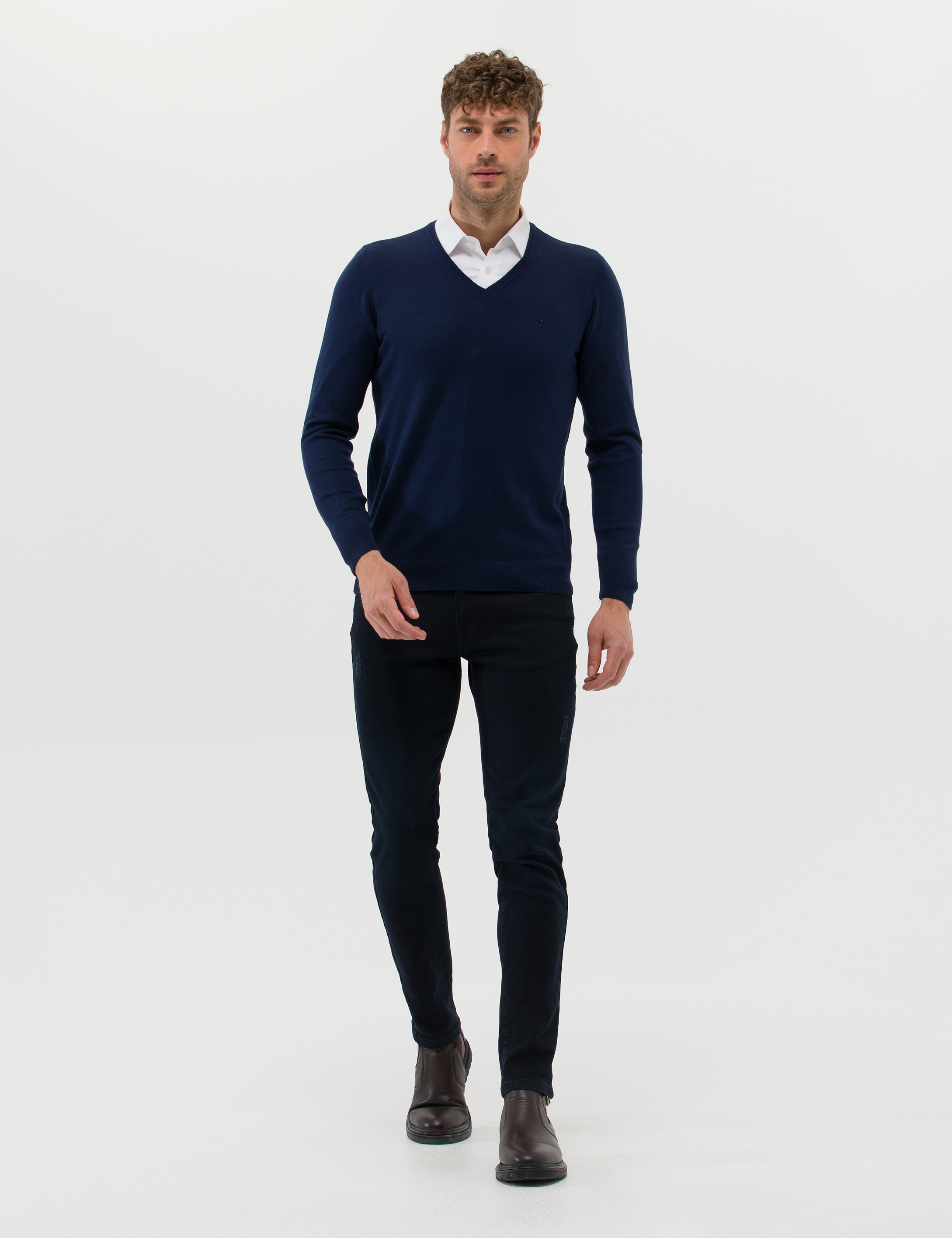 Pierre Cardin Açık Lacivert Slim Fit V Yaka Basic Triko Kazak görsel 4