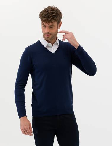 Açık Lacivert Slim Fit V Yaka Basic Triko Kazak