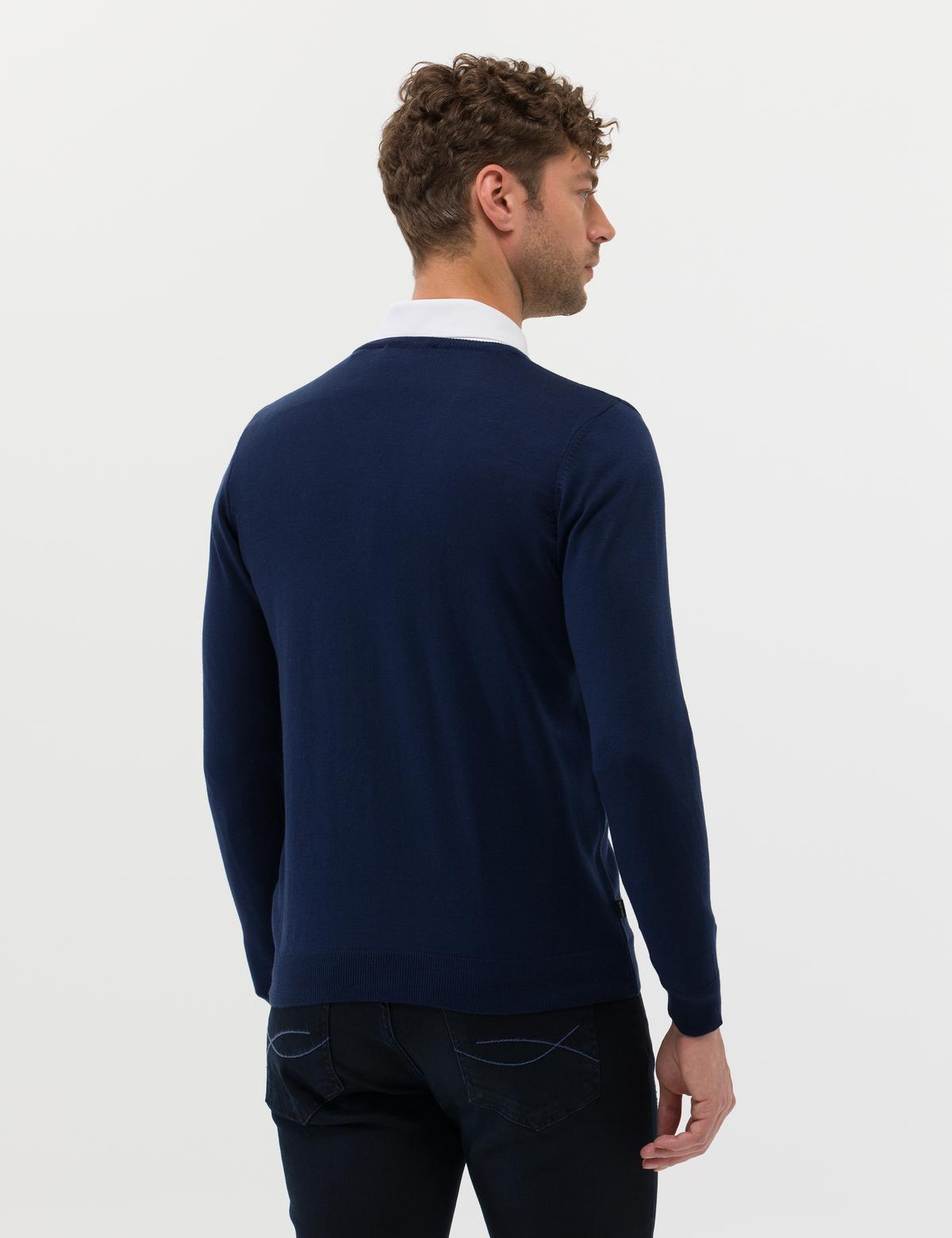 Açık Lacivert Slim Fit V Yaka Basic Triko Kazak - 50276536067