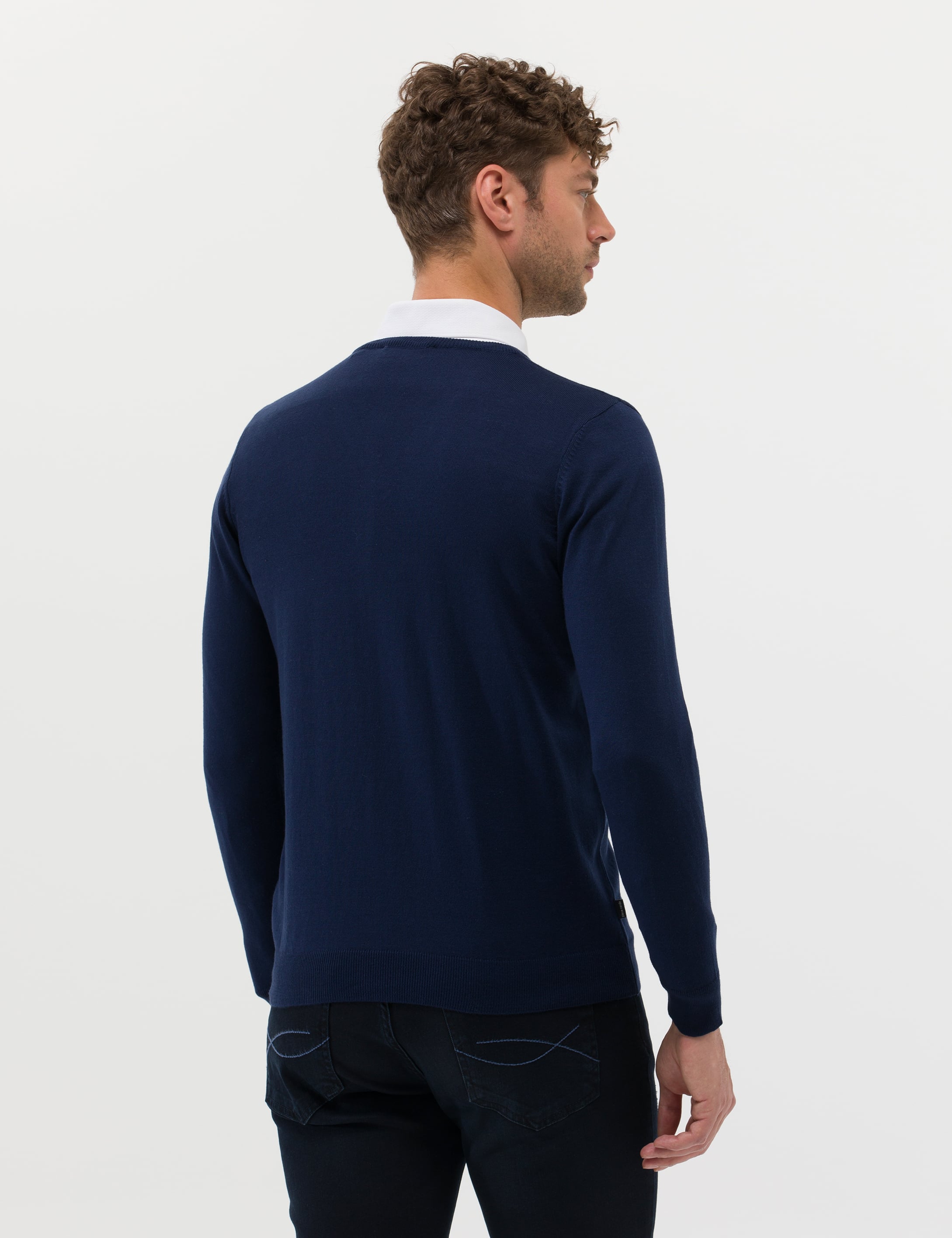 Açık Lacivert Slim Fit V Yaka Basic Triko Kazak