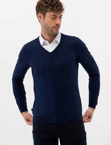 Açık Lacivert Slim Fit V Yaka Basic Triko Kazak