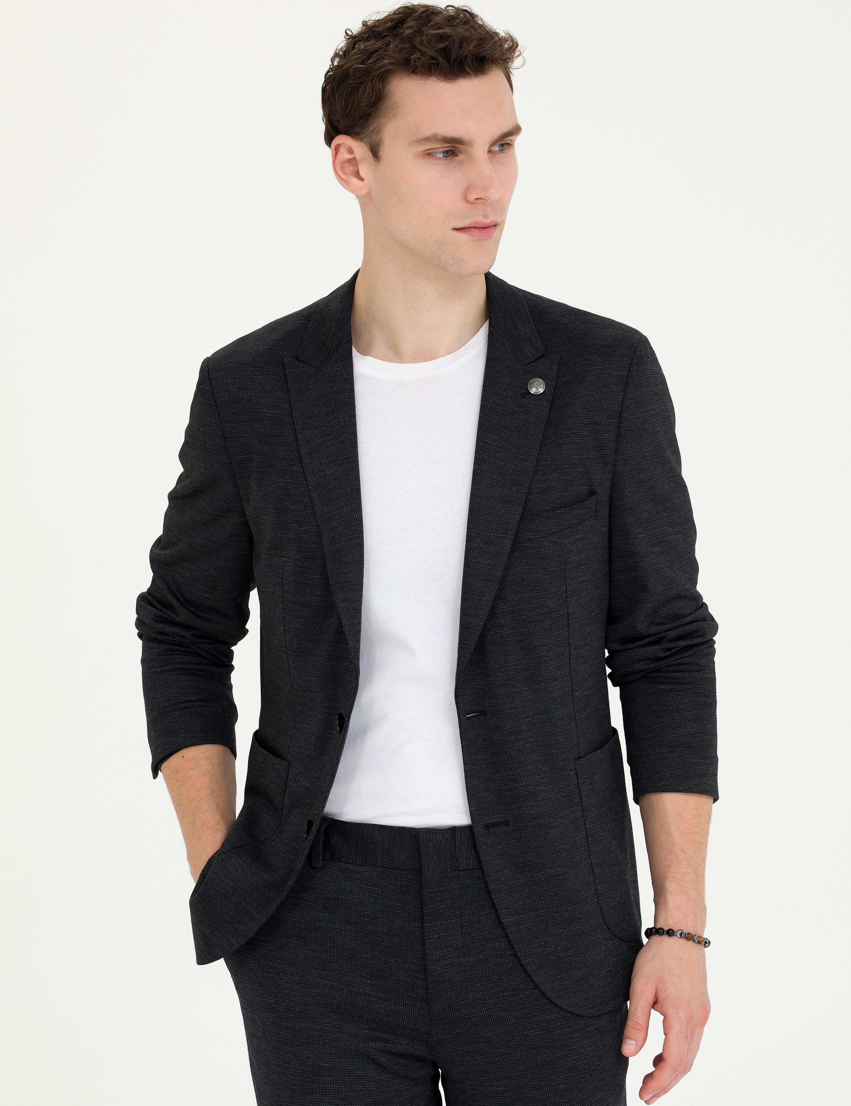 Antrasit Ex. Slim Fit Yün Karışımlı Takım Elbise