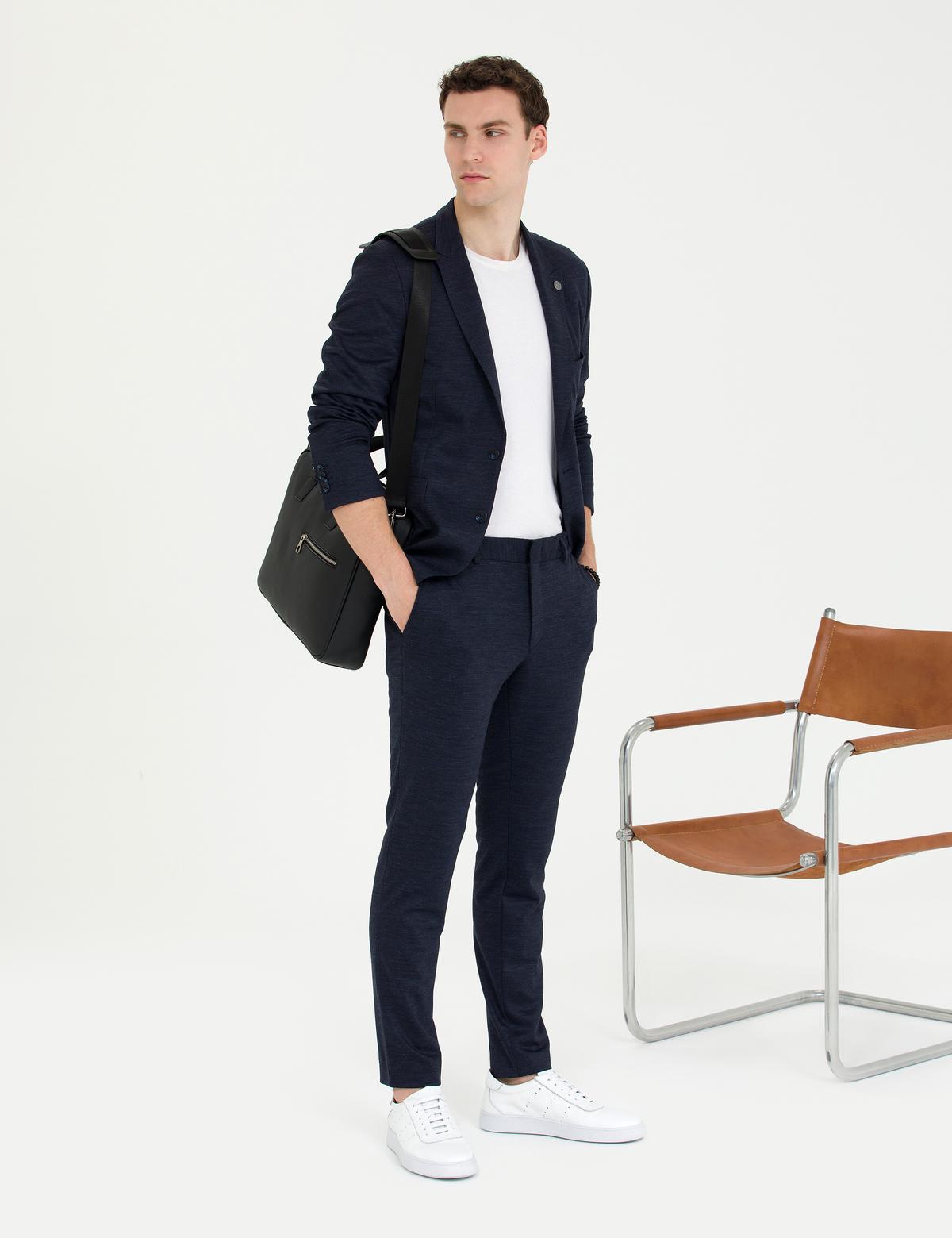 Lacivert Ex. Slim Fit Yün Karışımlı Takım Elbise