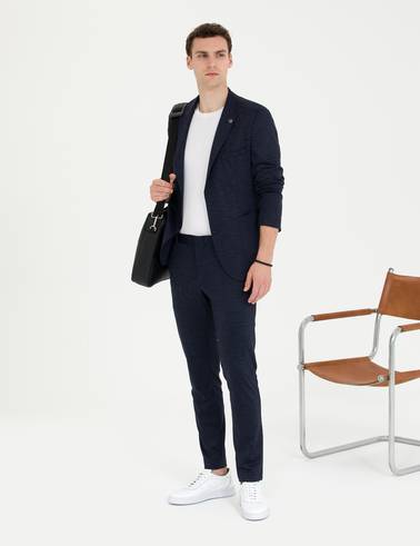 Lacivert Ex. Slim Fit Yün Karışımlı Takım Elbise