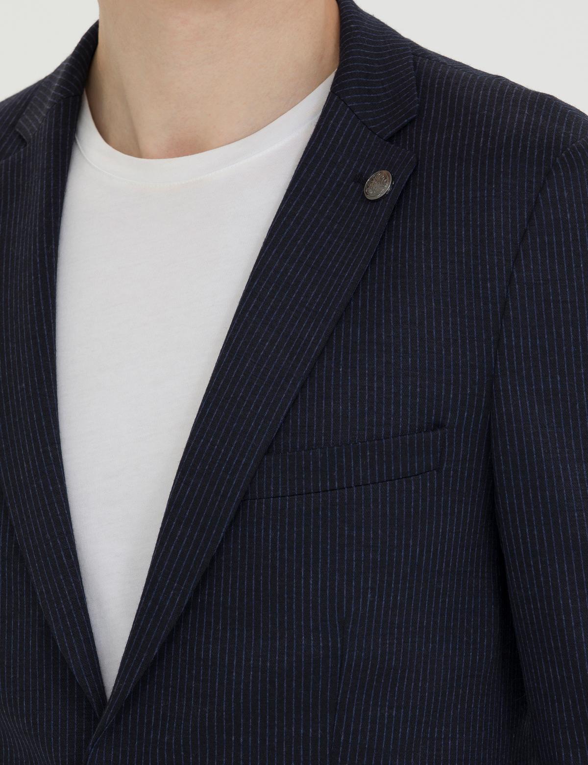 Lacivert Çizgili Yün Karışımlı Spor Takım Elbise - 50272584008