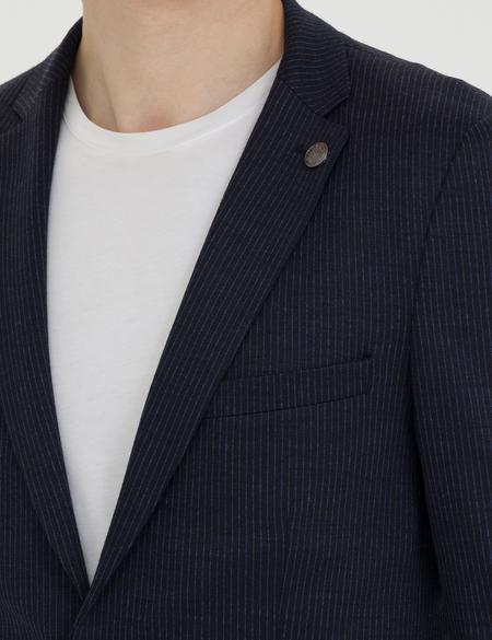 Lacivert Çizgili Yün Karışımlı Spor Takım Elbise - 50272584008