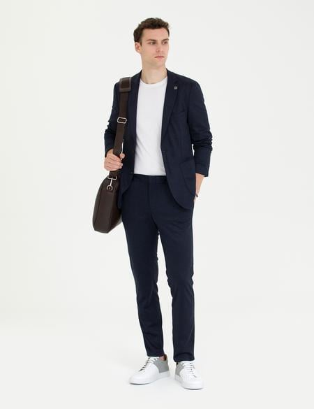 Lacivert Çizgili Yün Karışımlı Spor Takım Elbise - 50272584008