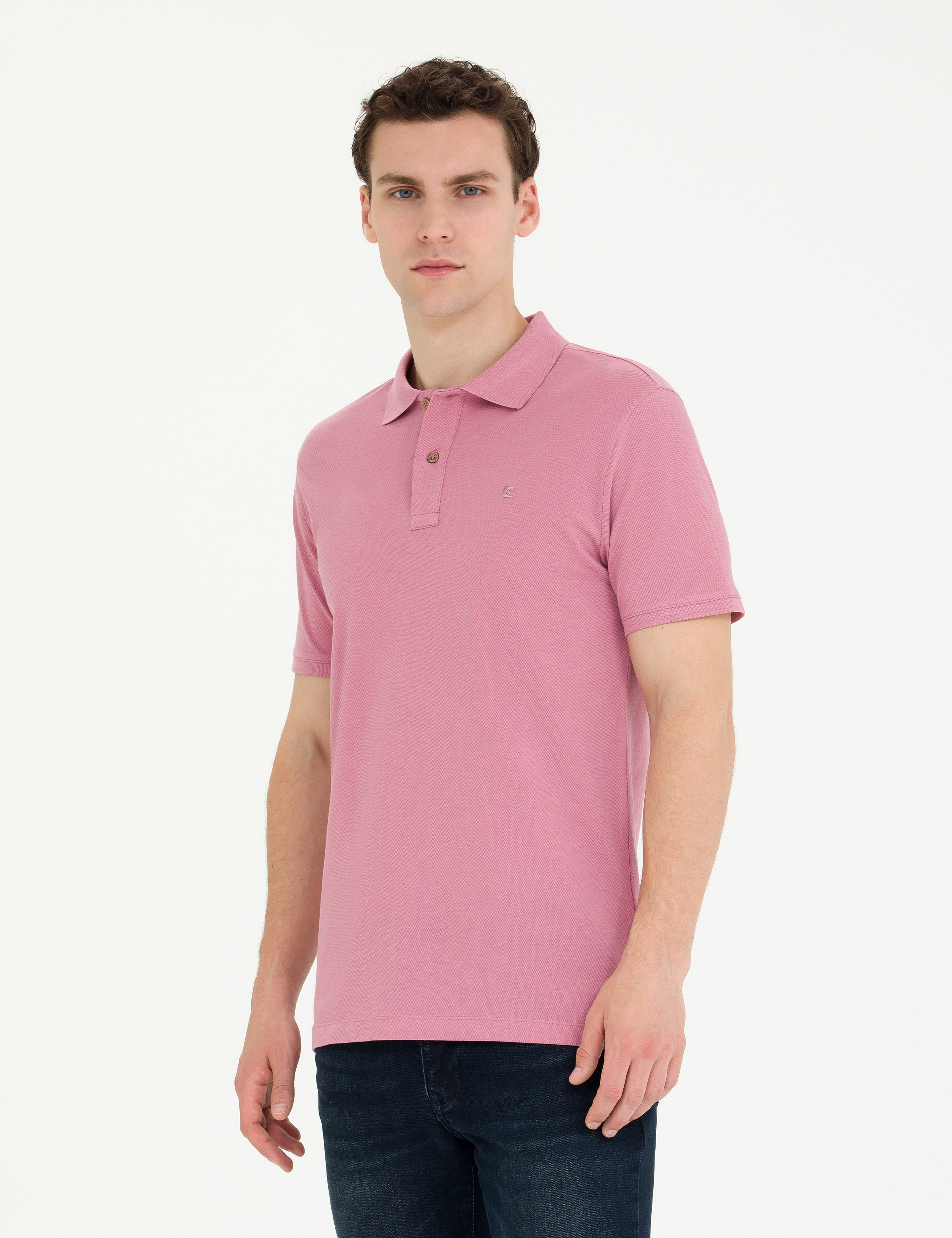 Gül Kurusu Slim Fit Polo Yaka Basic Tişört - Image 3