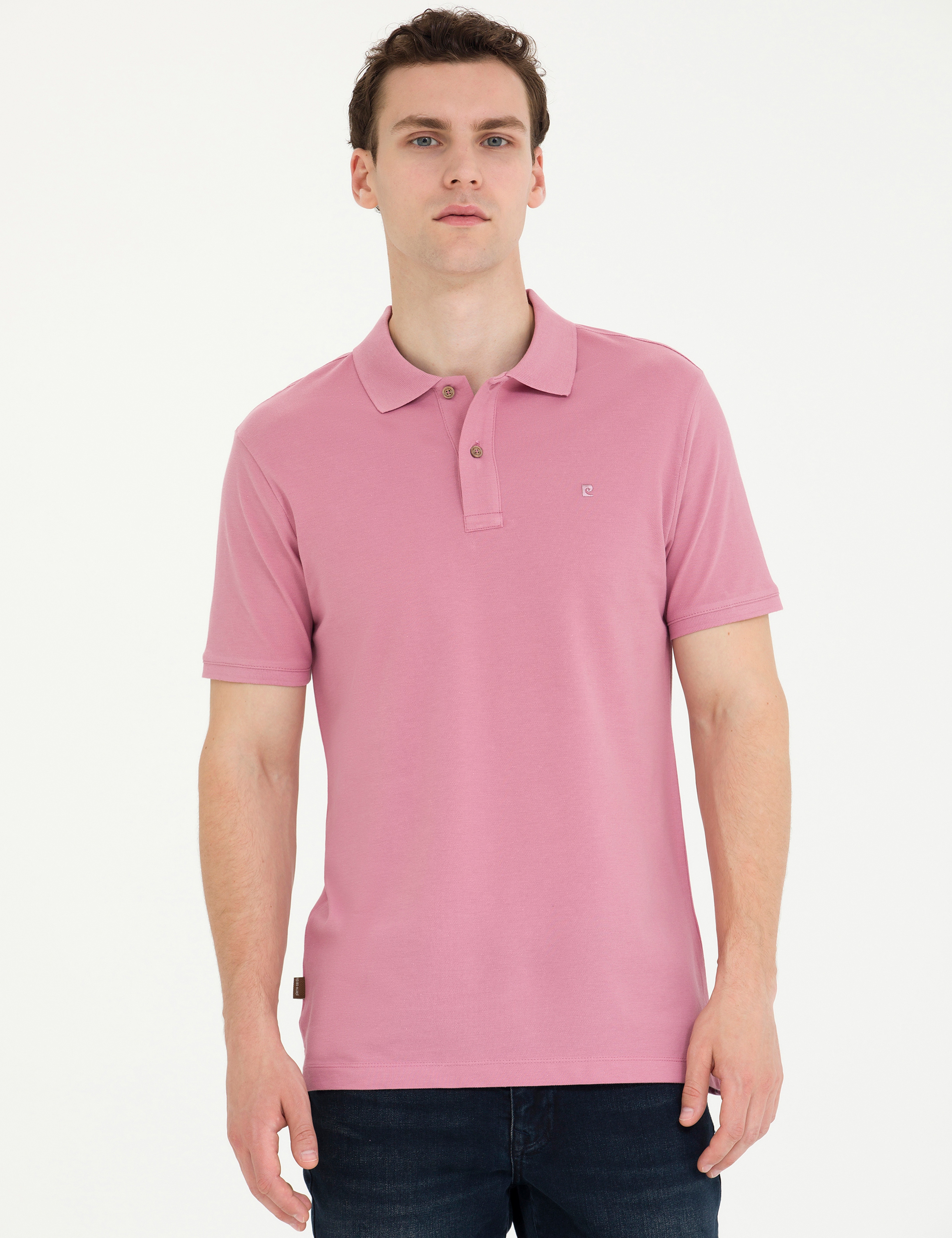 Gül Kurusu Slim Fit Polo Yaka Basic Tişört - Image 1