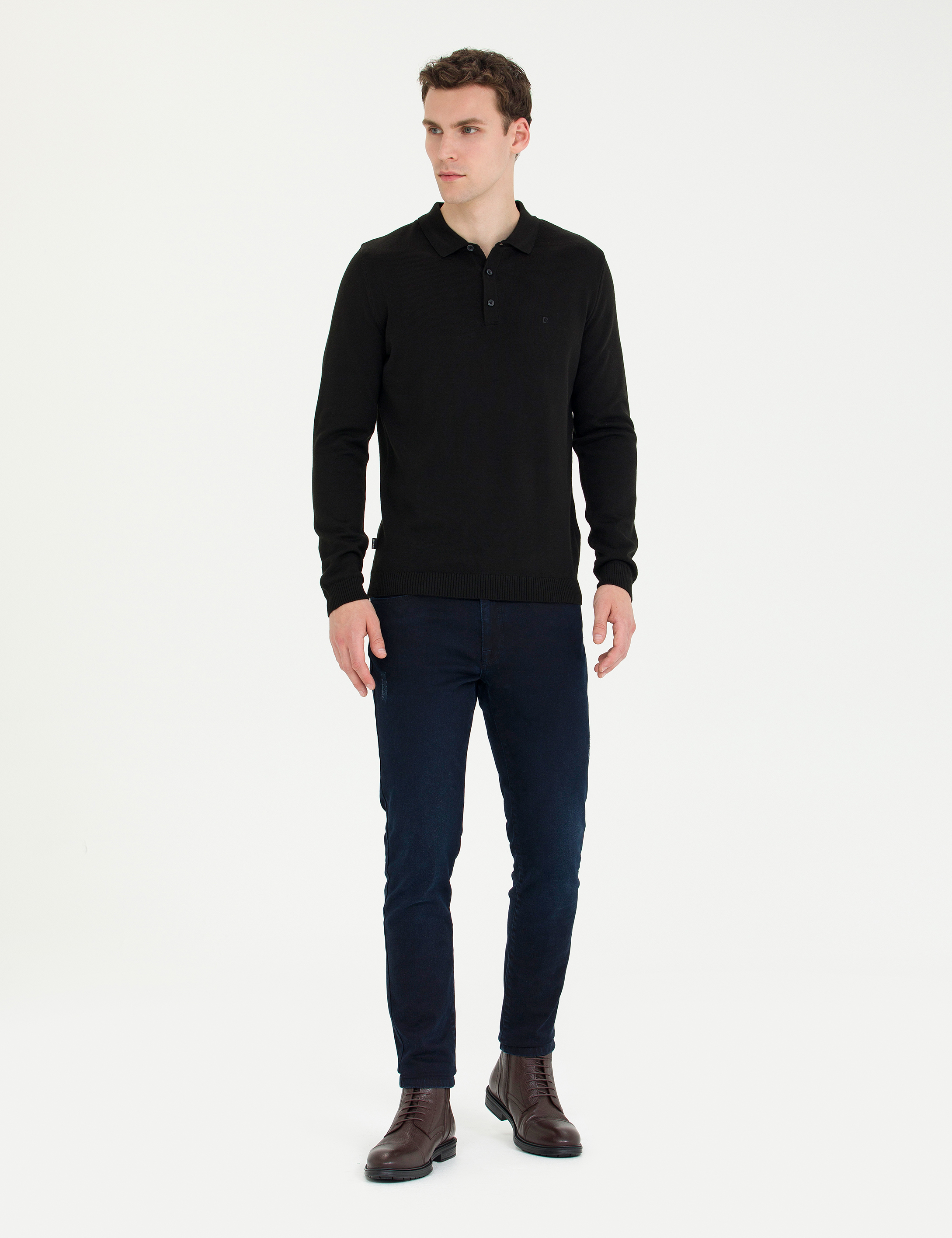 Pierre Cardin Siyah Slim Fit Polo Yaka Basic Triko Kazak görsel 4