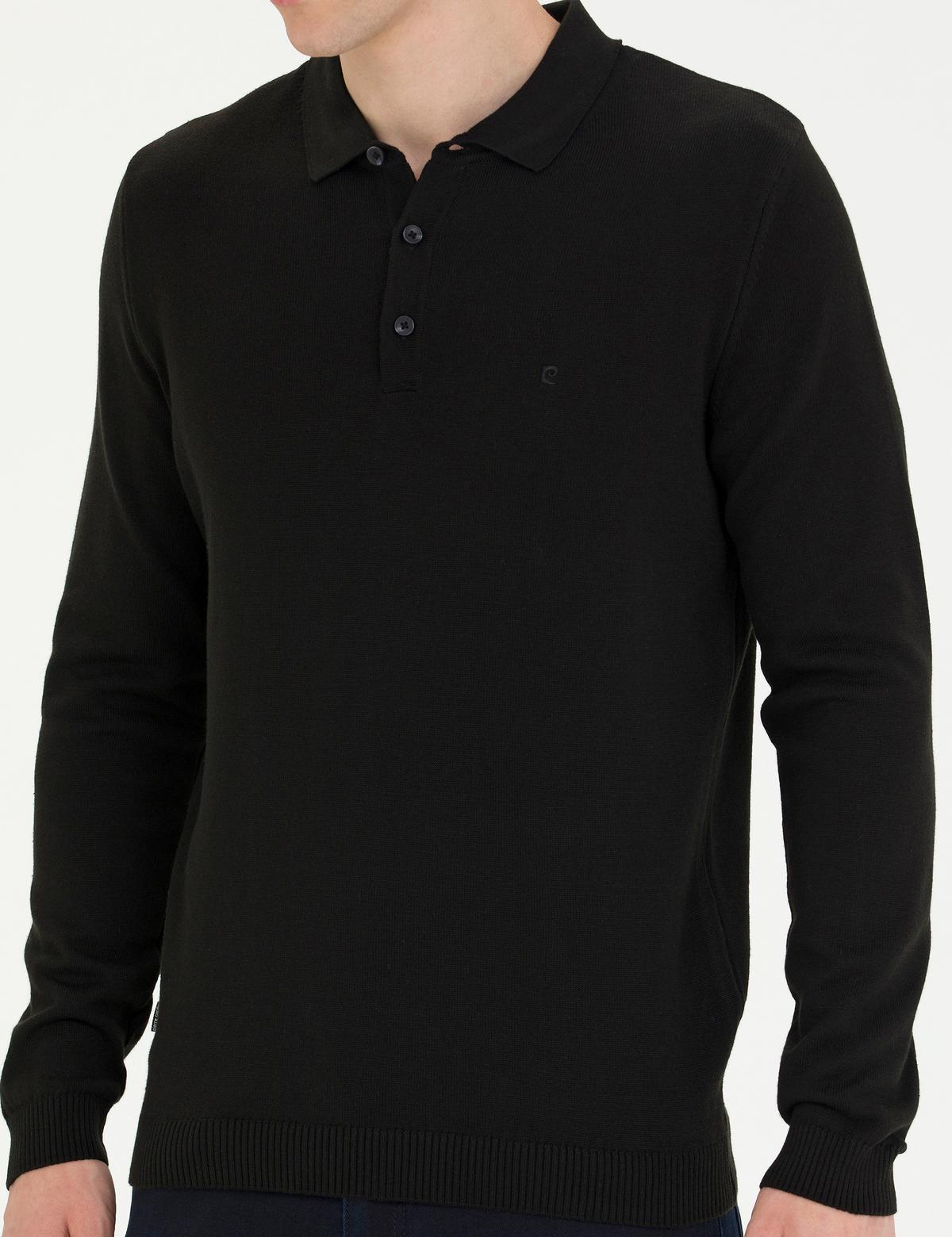 Siyah Slim Fit Polo Yaka Basic Triko Kazak - 50276154027