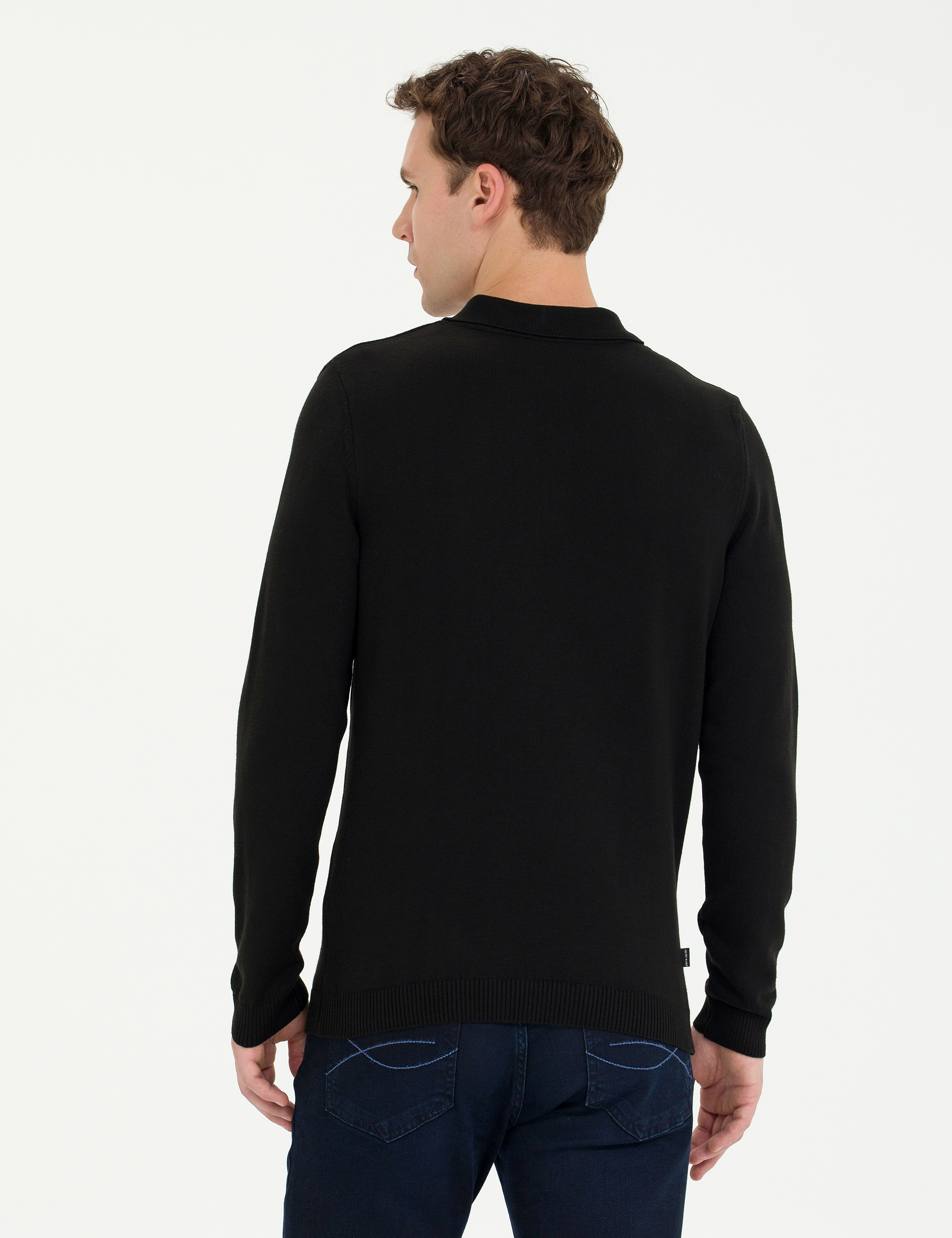 Pierre Cardin Siyah Slim Fit Polo Yaka Basic Triko Kazak görsel 5