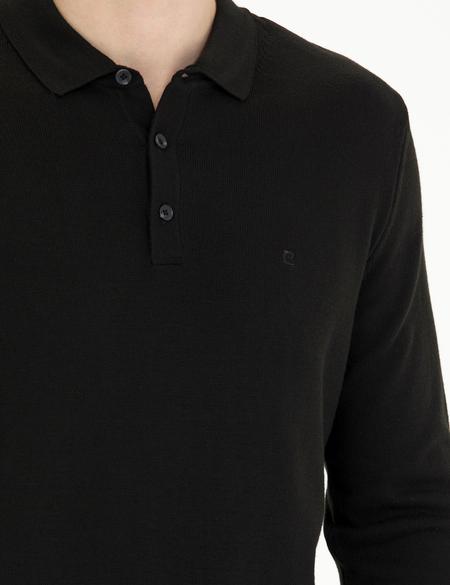 Siyah Slim Fit Polo Yaka Basic Triko Kazak - 50276154027