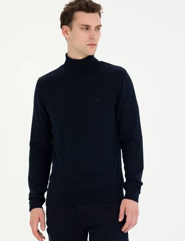 Lacivert Slim Fit Balıkçı Yaka Basic Triko Kazak