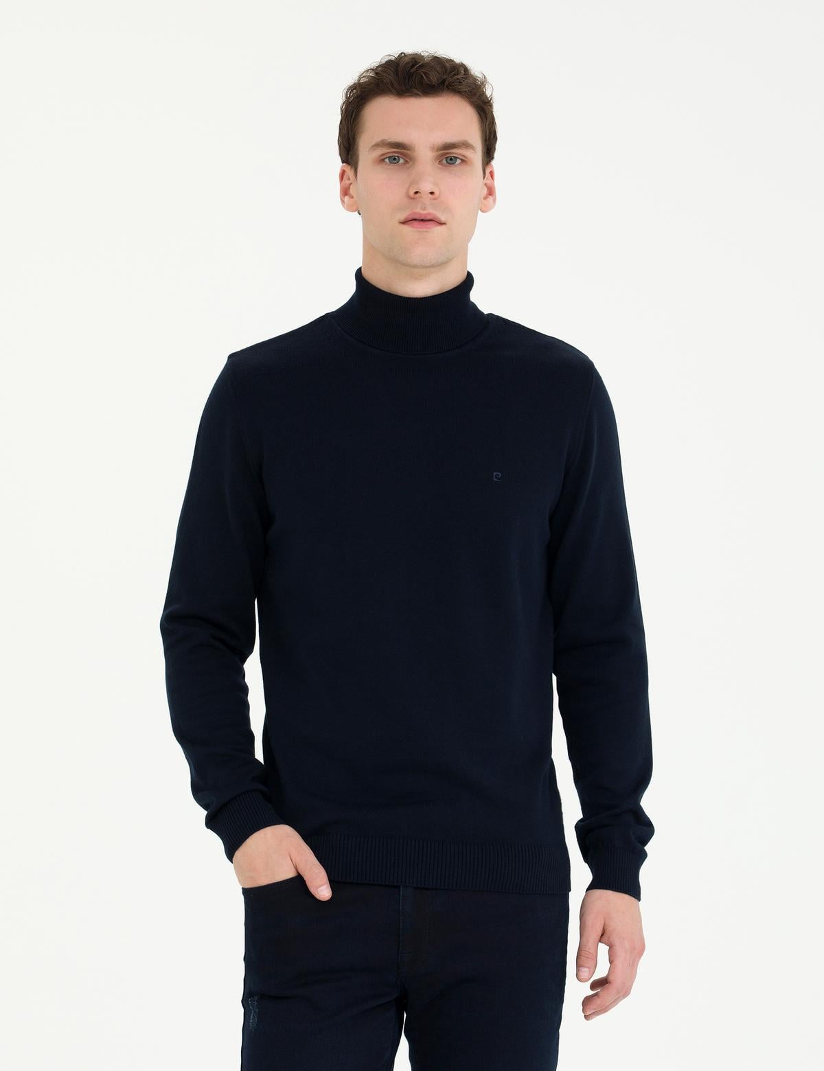 Lacivert Slim Fit Balıkçı Yaka Basic Triko Kazak