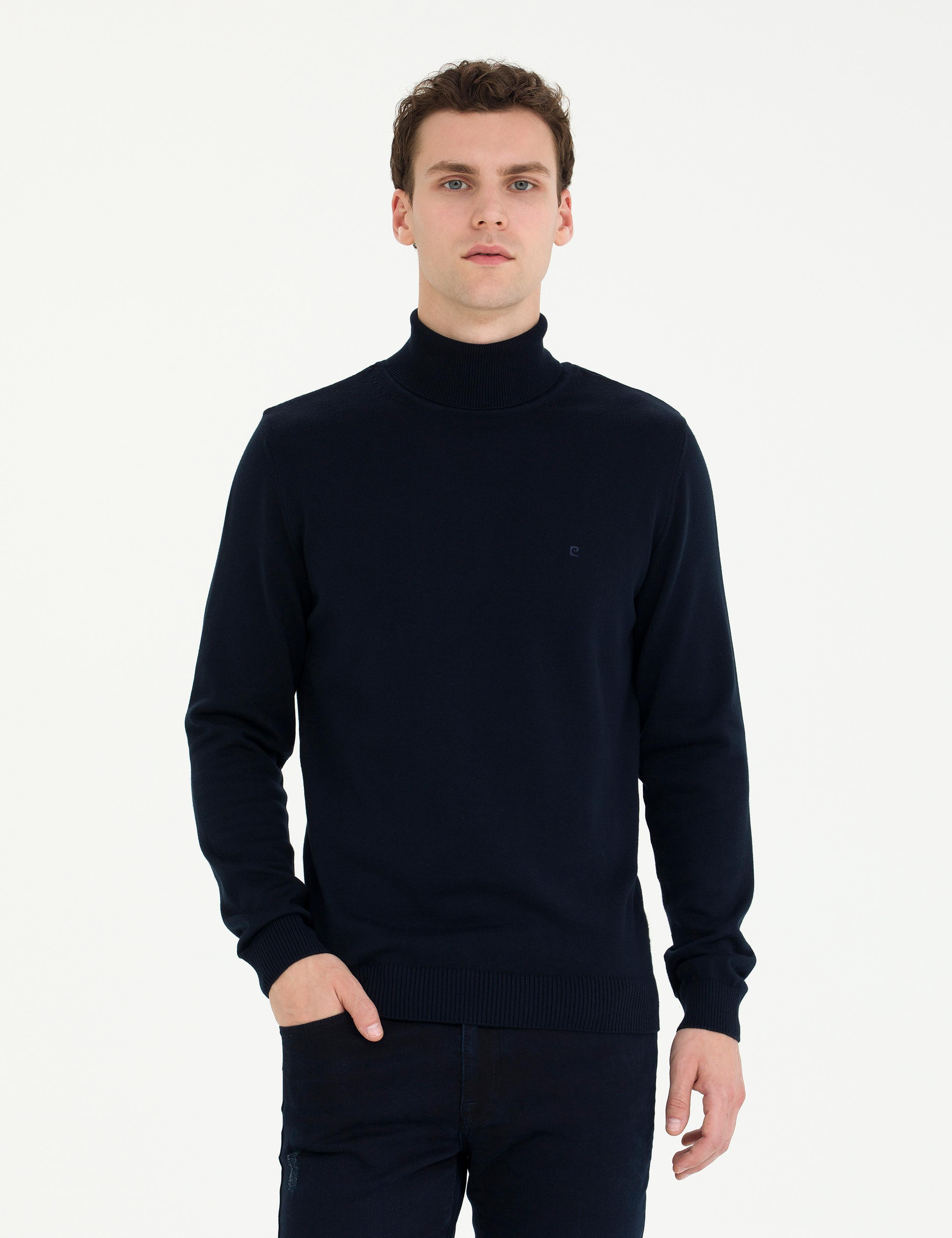 Lacivert Slim Fit Balıkçı Yaka Basic Triko Kazak