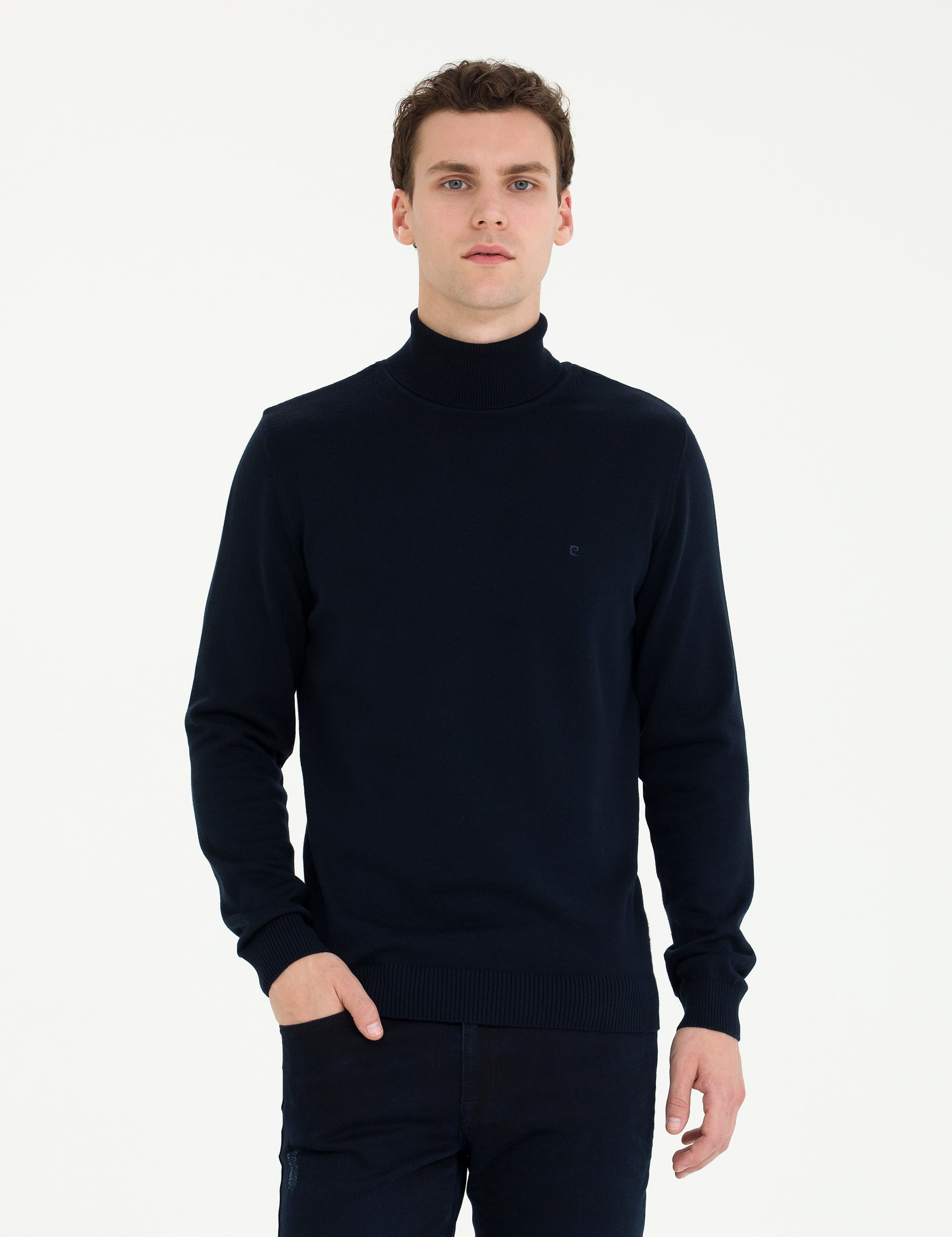 Lacivert Slim Fit Balıkçı Yaka Basic Triko Kazak