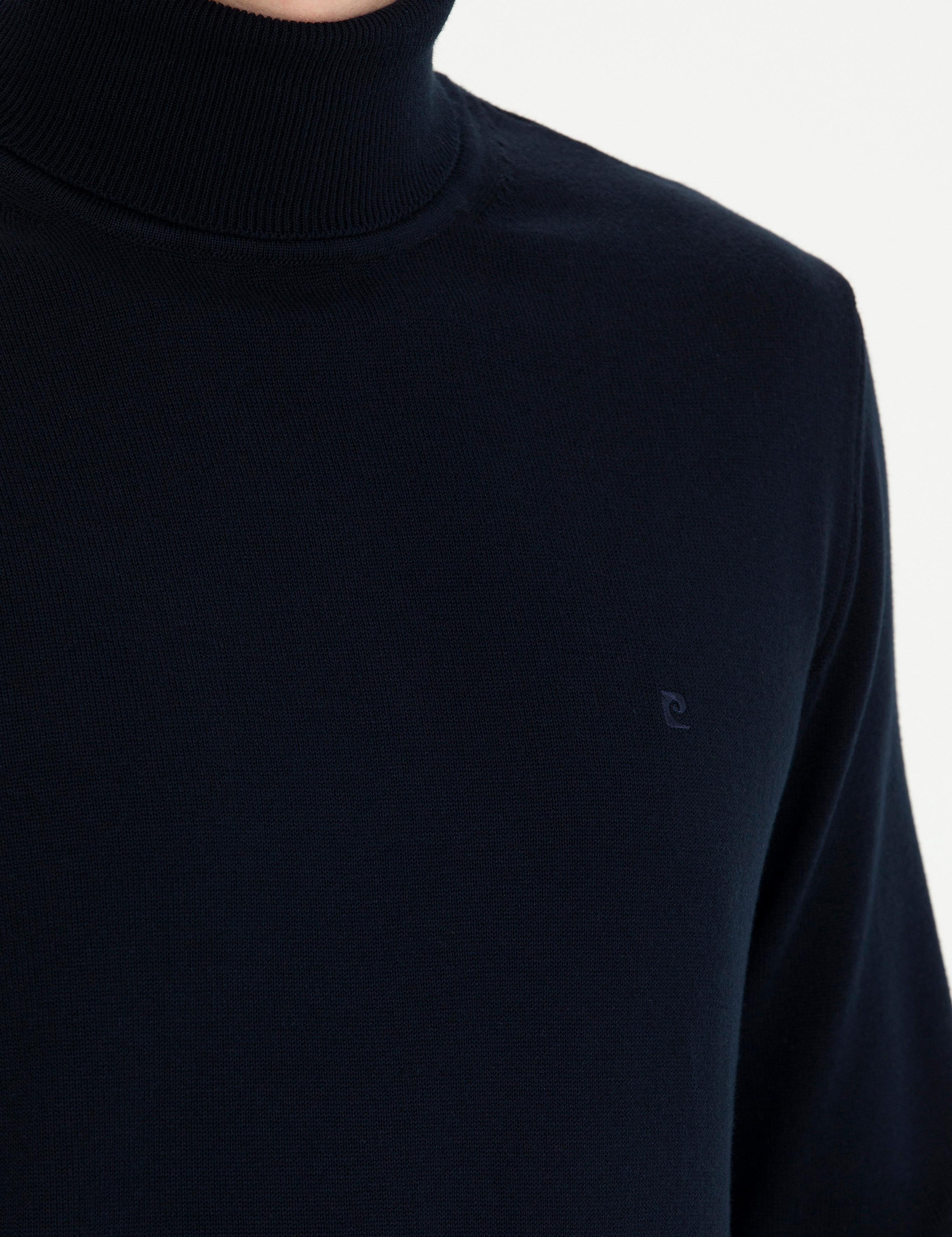 Lacivert Slim Fit Balıkçı Yaka Basic Triko Kazak