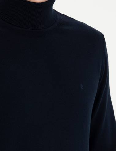 Lacivert Slim Fit Balıkçı Yaka Basic Triko Kazak