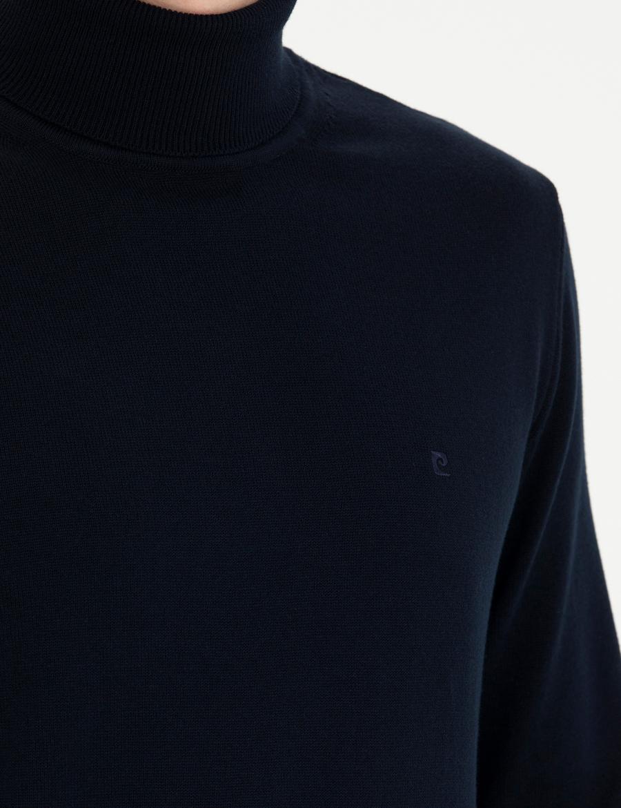 Lacivert Slim Fit Balıkçı Yaka Basic Triko Kazak