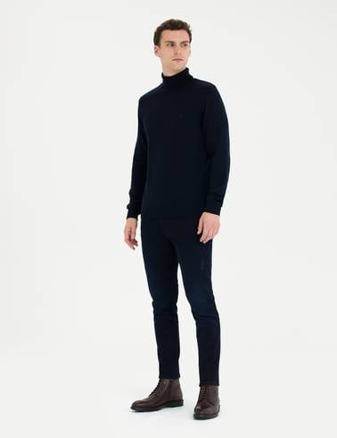 Lacivert Slim Fit Balıkçı Yaka Basic Triko Kazak