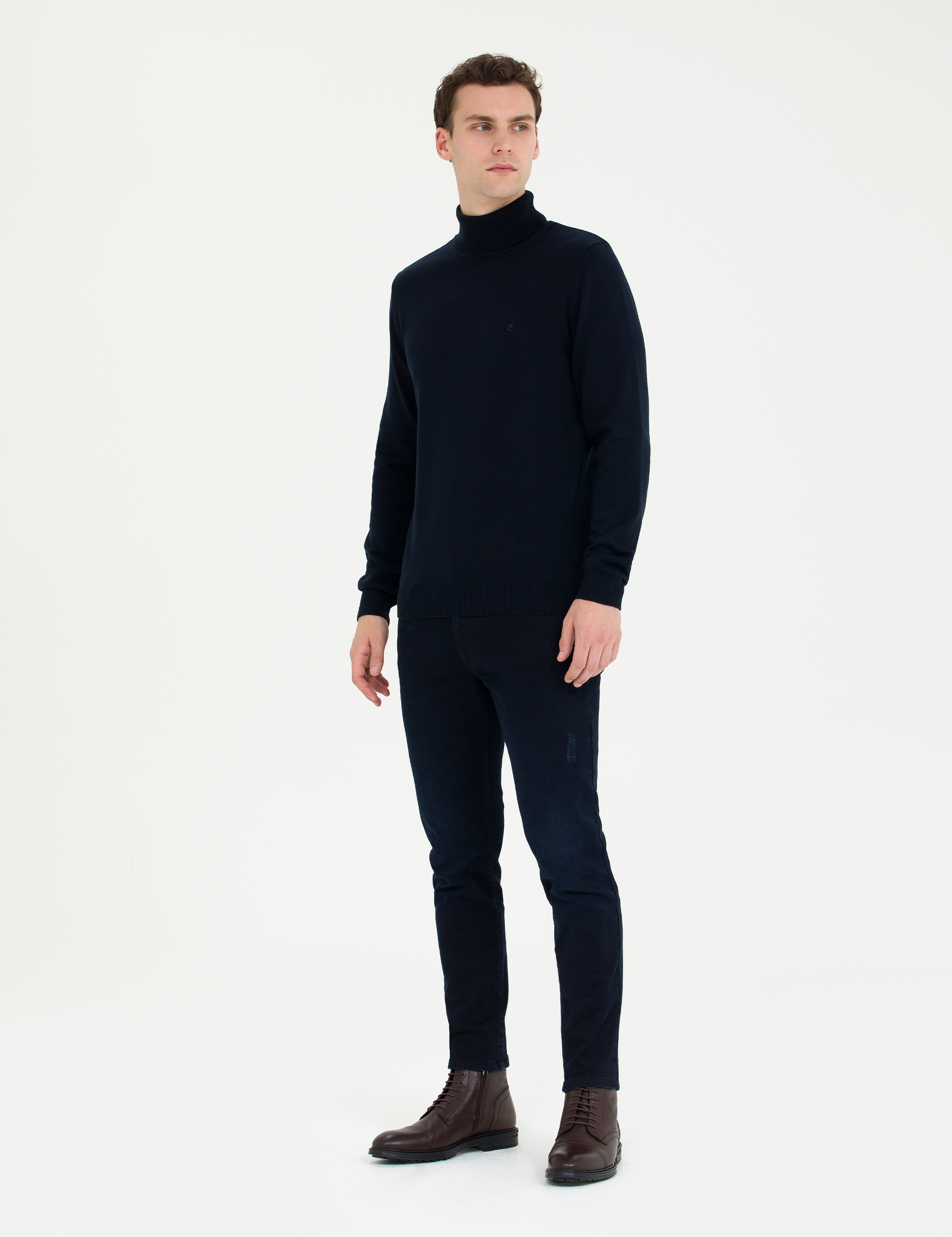 Lacivert Slim Fit Balıkçı Yaka Basic Triko Kazak - Image 4