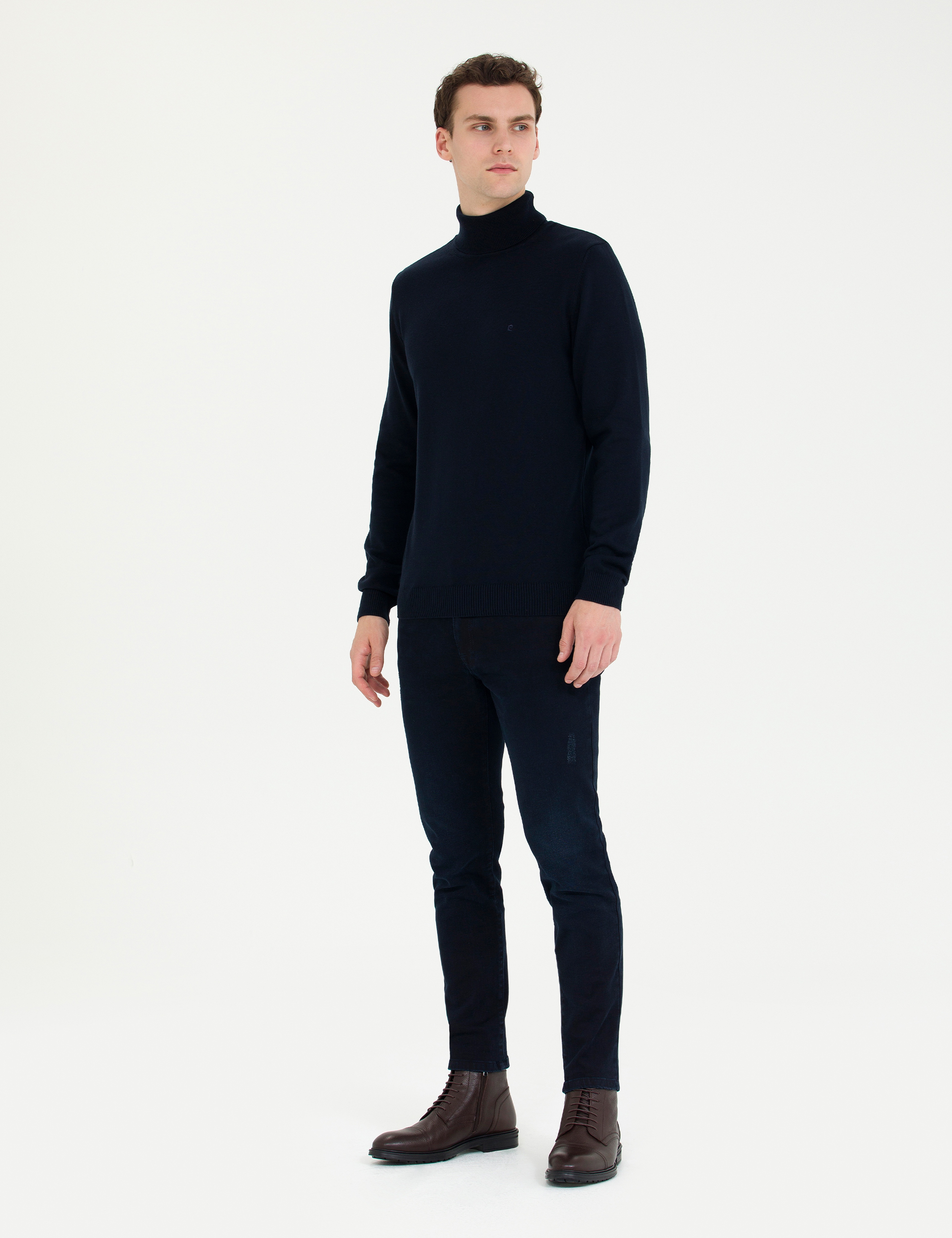 Lacivert Slim Fit Balıkçı Yaka Basic Triko Kazak