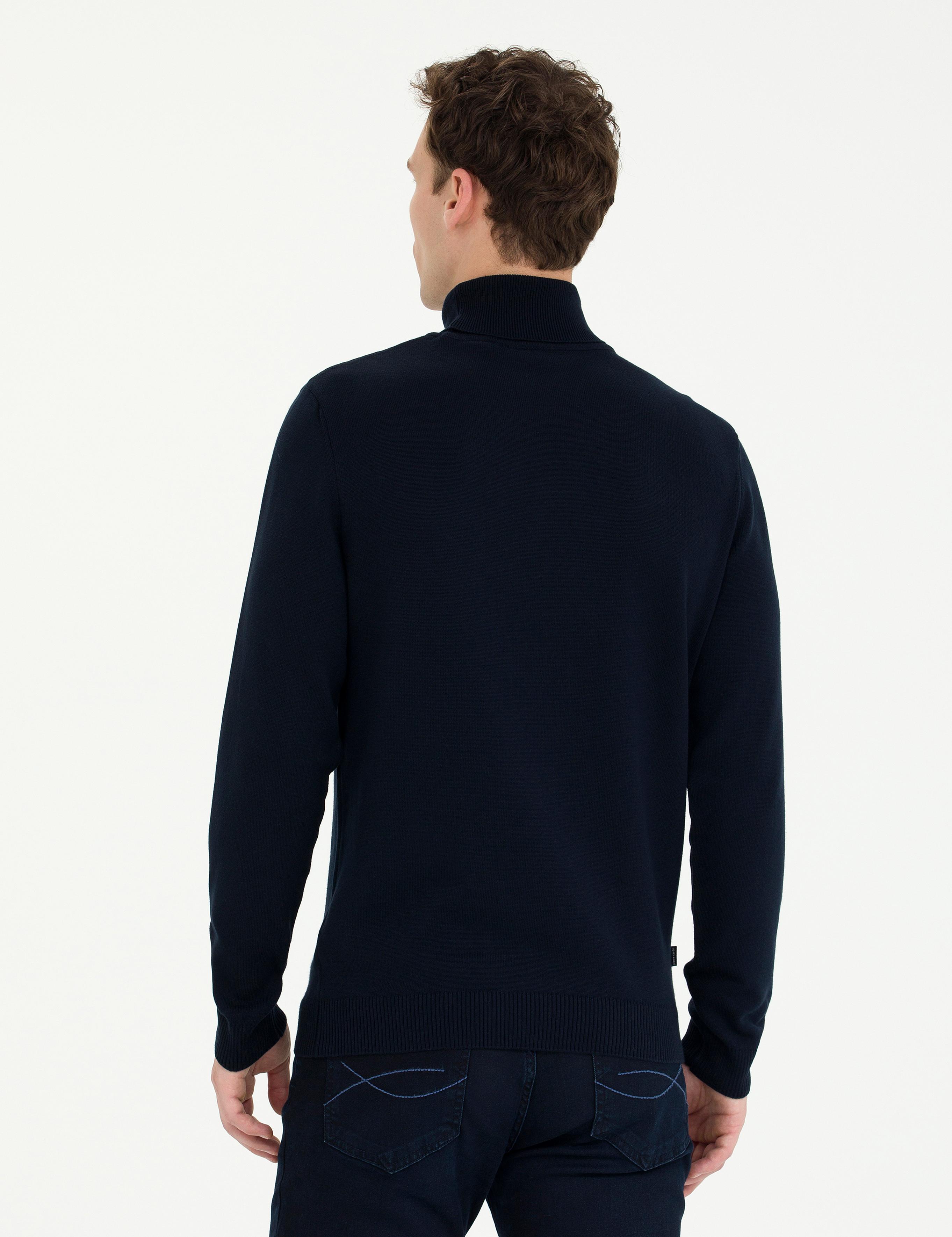 Lacivert Slim Fit Balıkçı Yaka Basic Triko Kazak