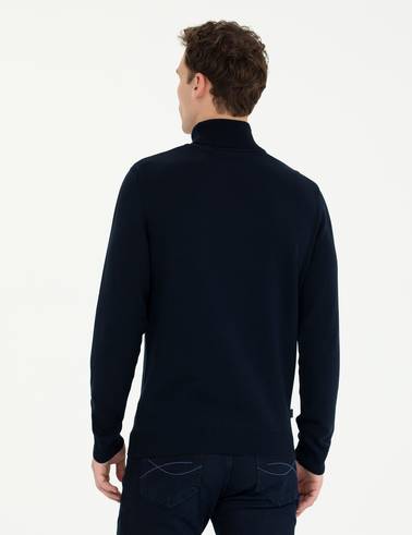 Lacivert Slim Fit Balıkçı Yaka Basic Triko Kazak