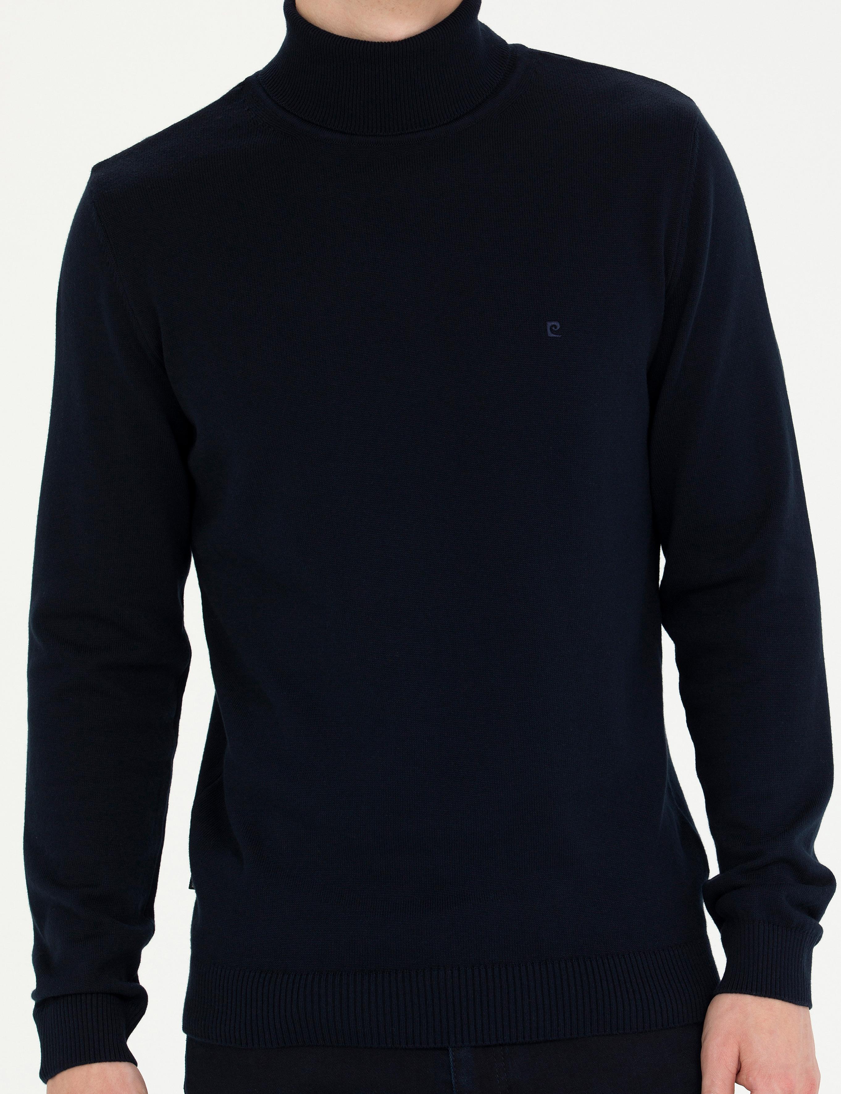 Lacivert Slim Fit Balıkçı Yaka Basic Triko Kazak