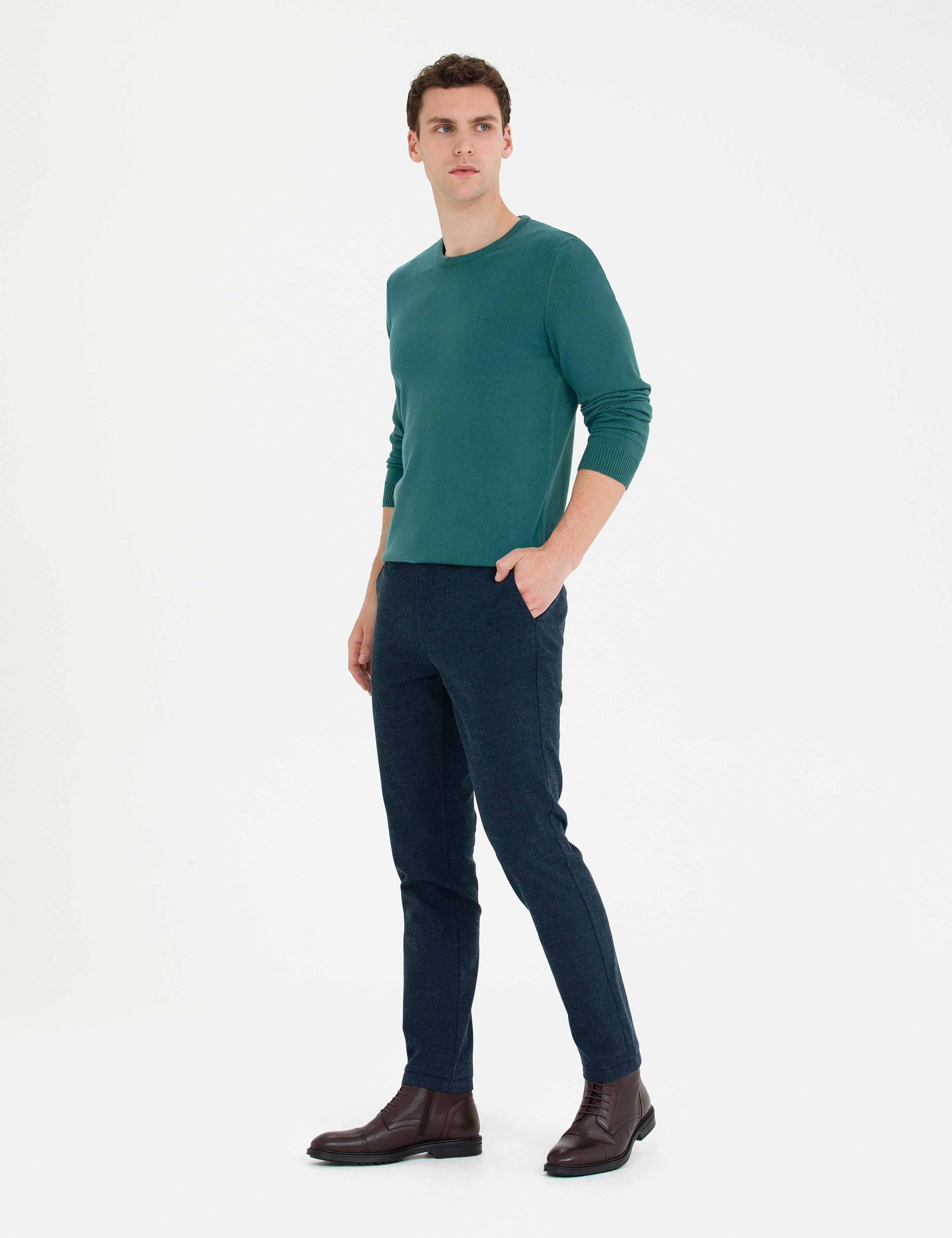 Lacivert Slim Fit Kanvas Pantolon