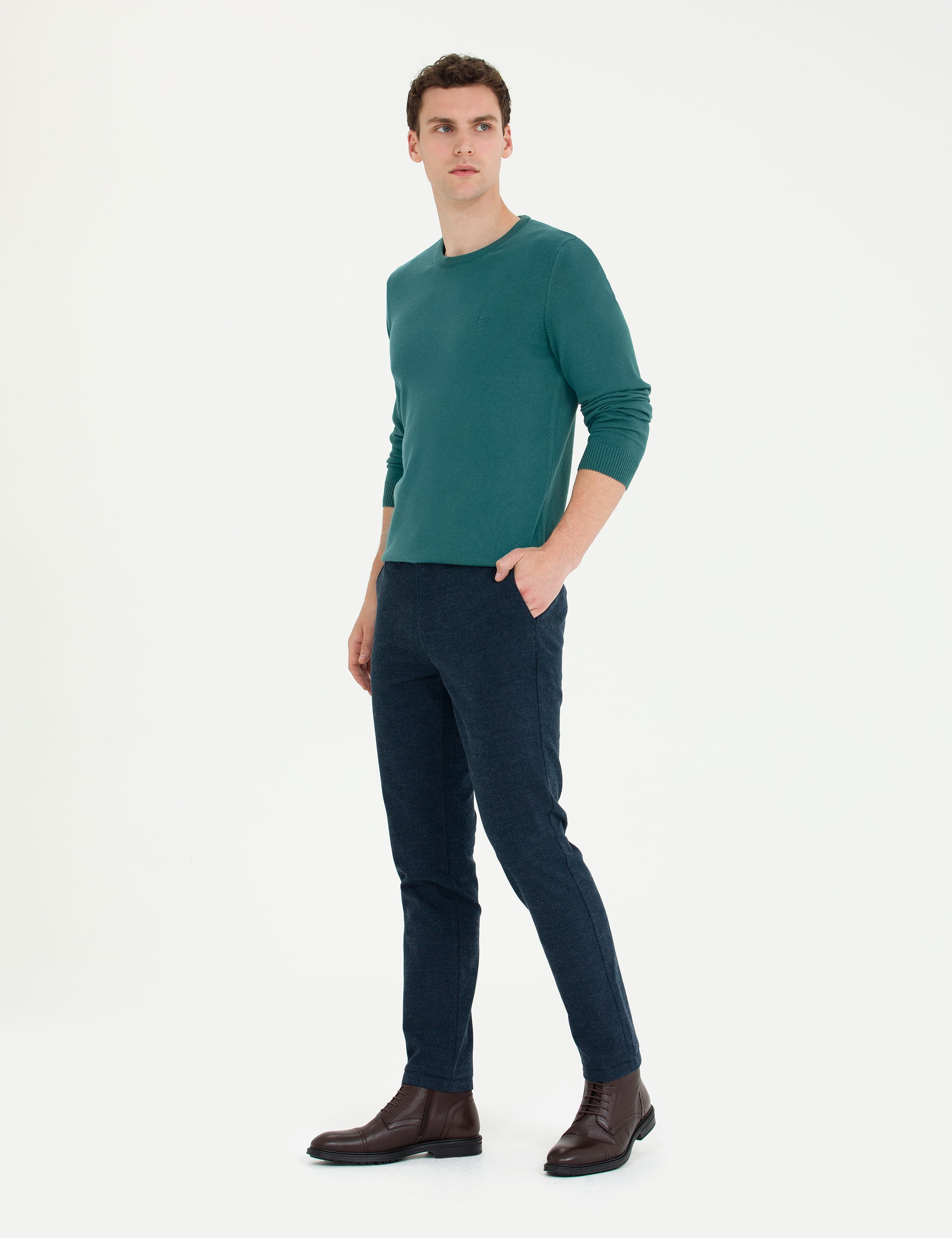 Lacivert Slim Fit Kanvas Pantolon