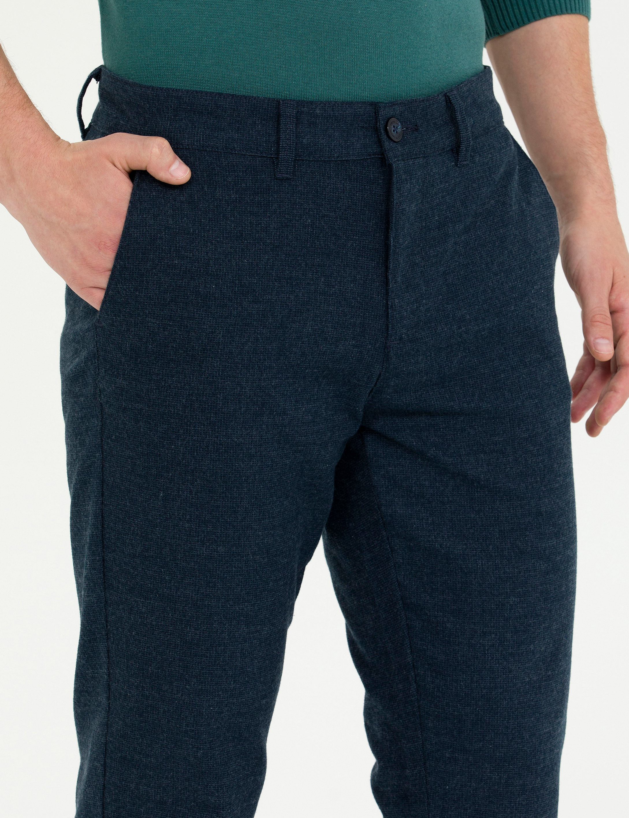 Lacivert Slim Fit Kanvas Pantolon