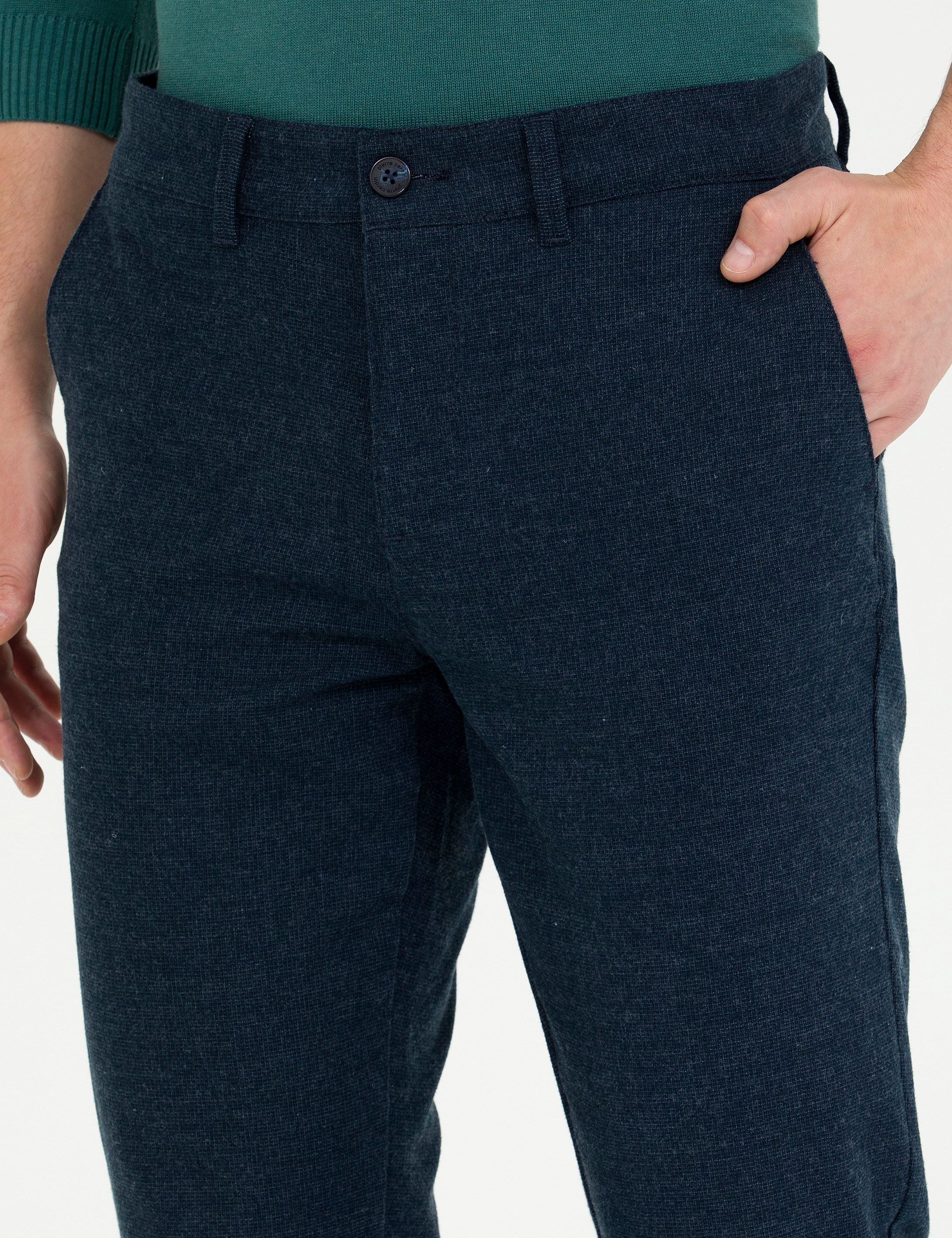 Lacivert Slim Fit Kanvas Pantolon