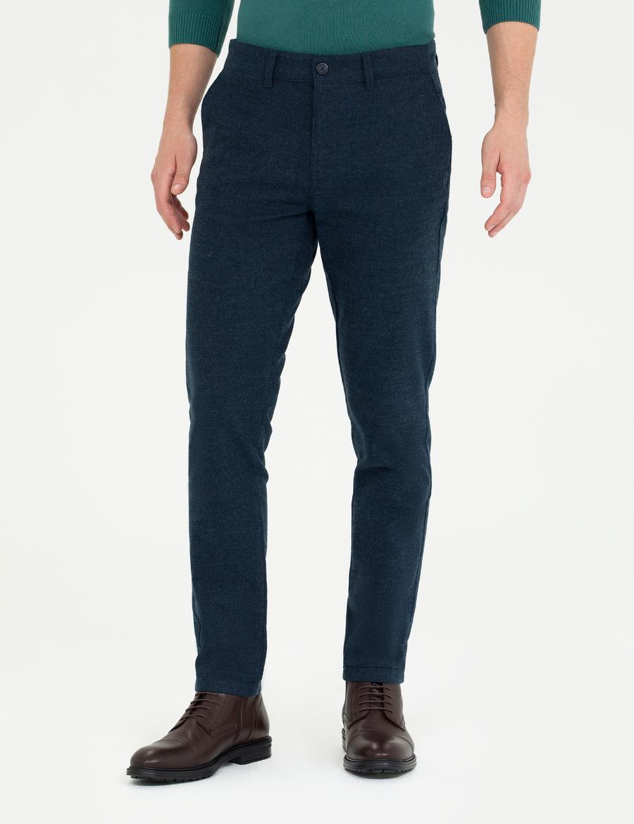 Lacivert Slim Fit Kanvas Pantolon