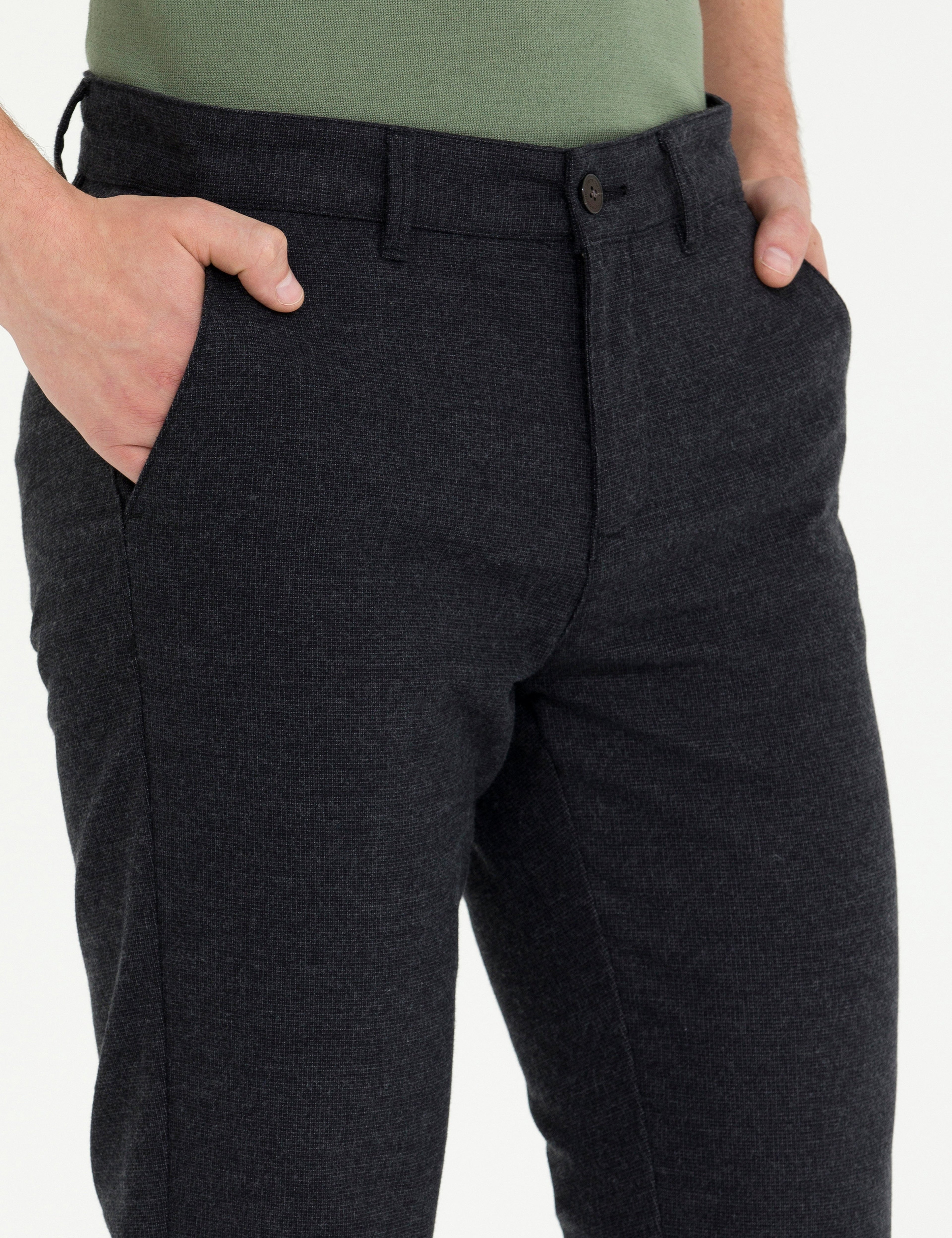 Siyah Slim Fit Kanvas Pantolon - Image 6