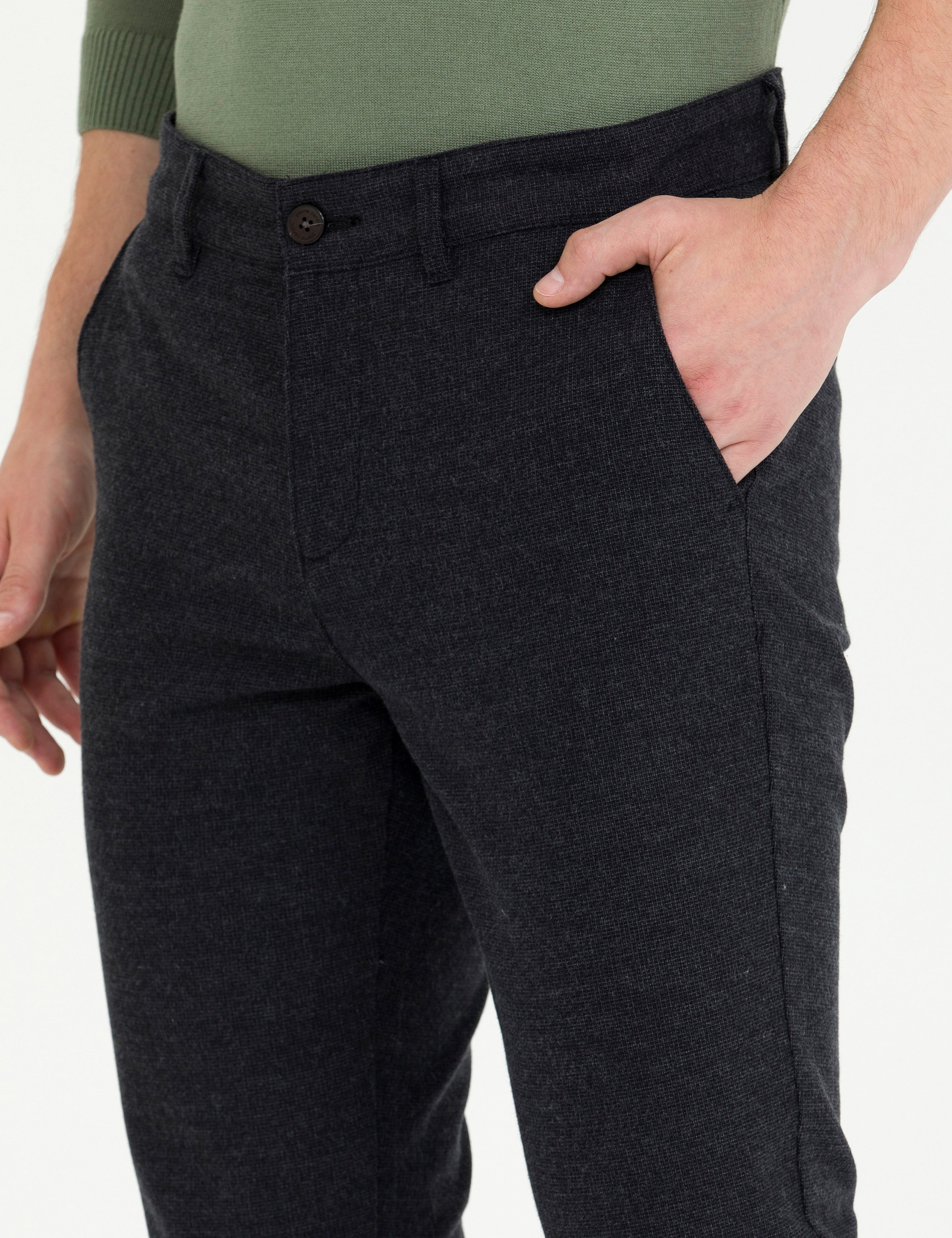 Siyah Slim Fit Kanvas Pantolon - Image 5
