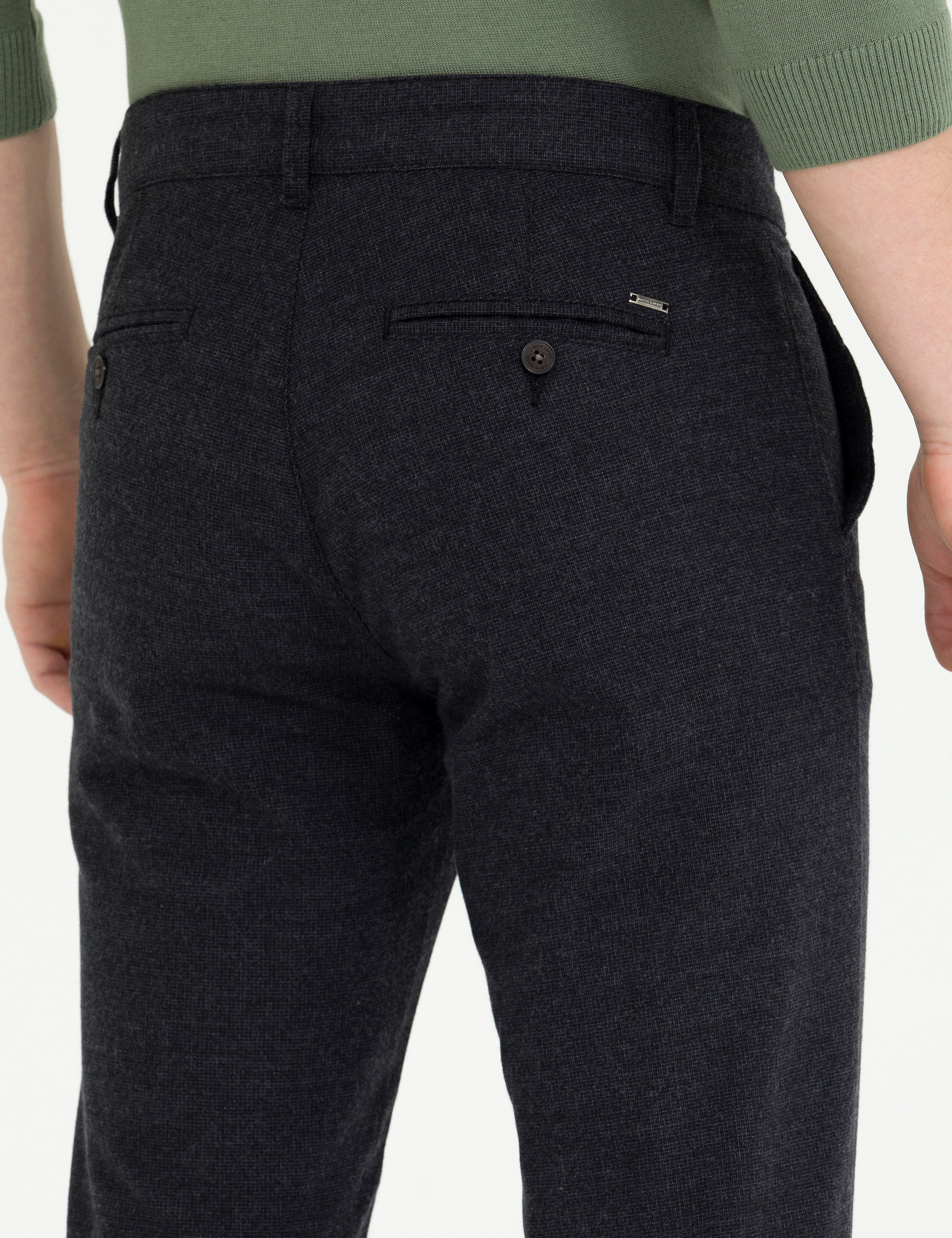 Siyah Slim Fit Kanvas Pantolon - Image 7