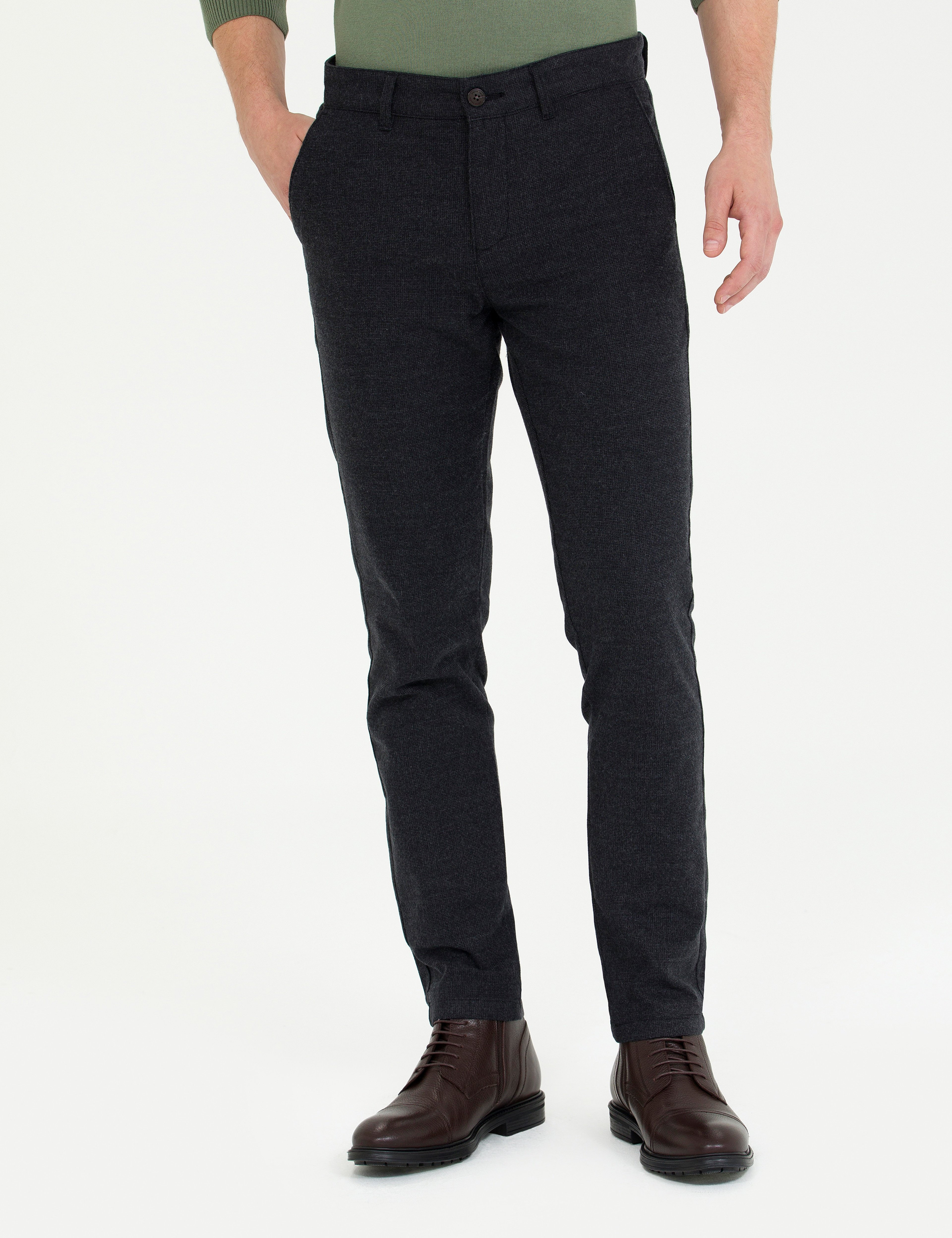 Siyah Slim Fit Kanvas Pantolon