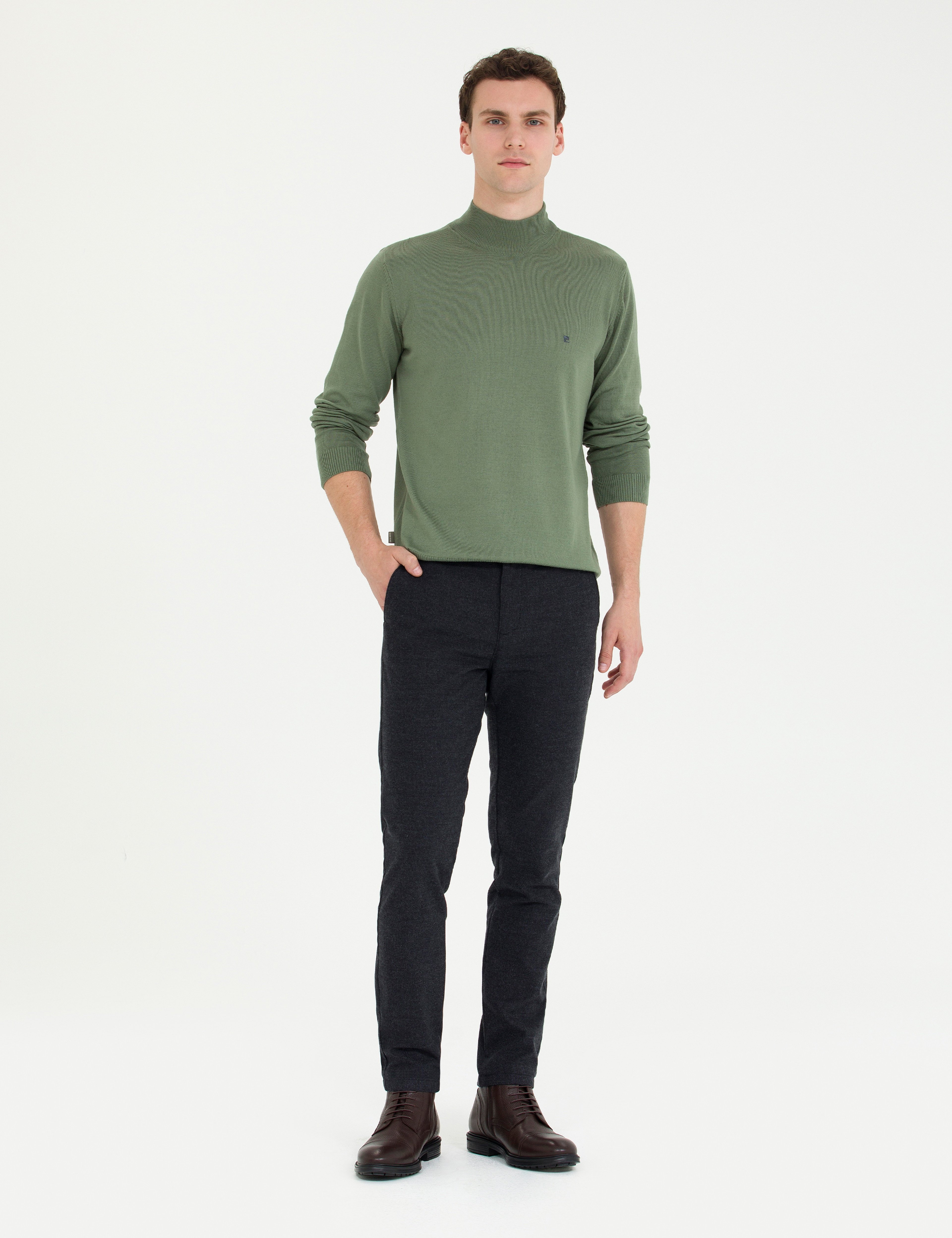 Siyah Slim Fit Kanvas Pantolon - Image 1