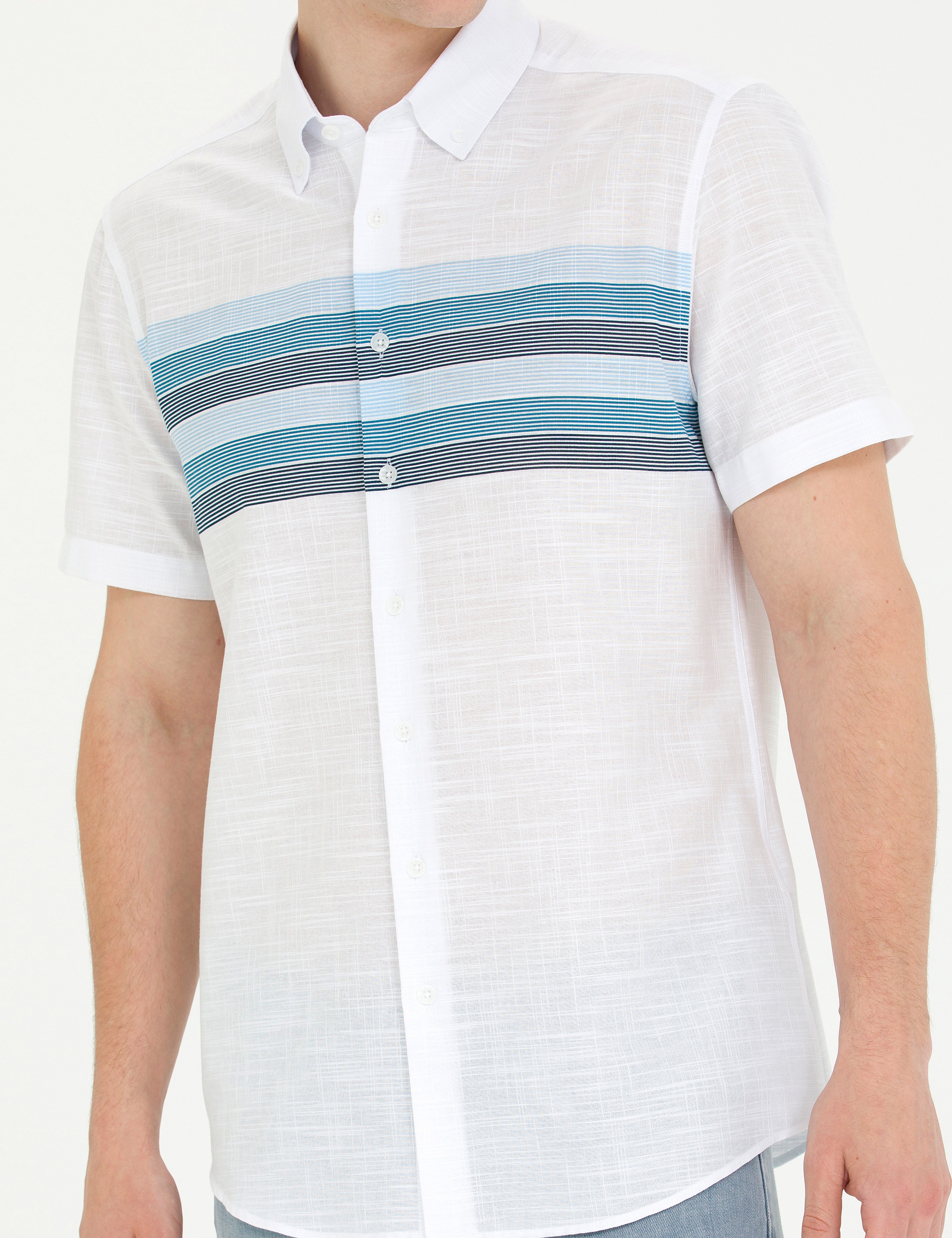 Lacivert Slim Fit Kısa Kollu Gömlek - Image 6
