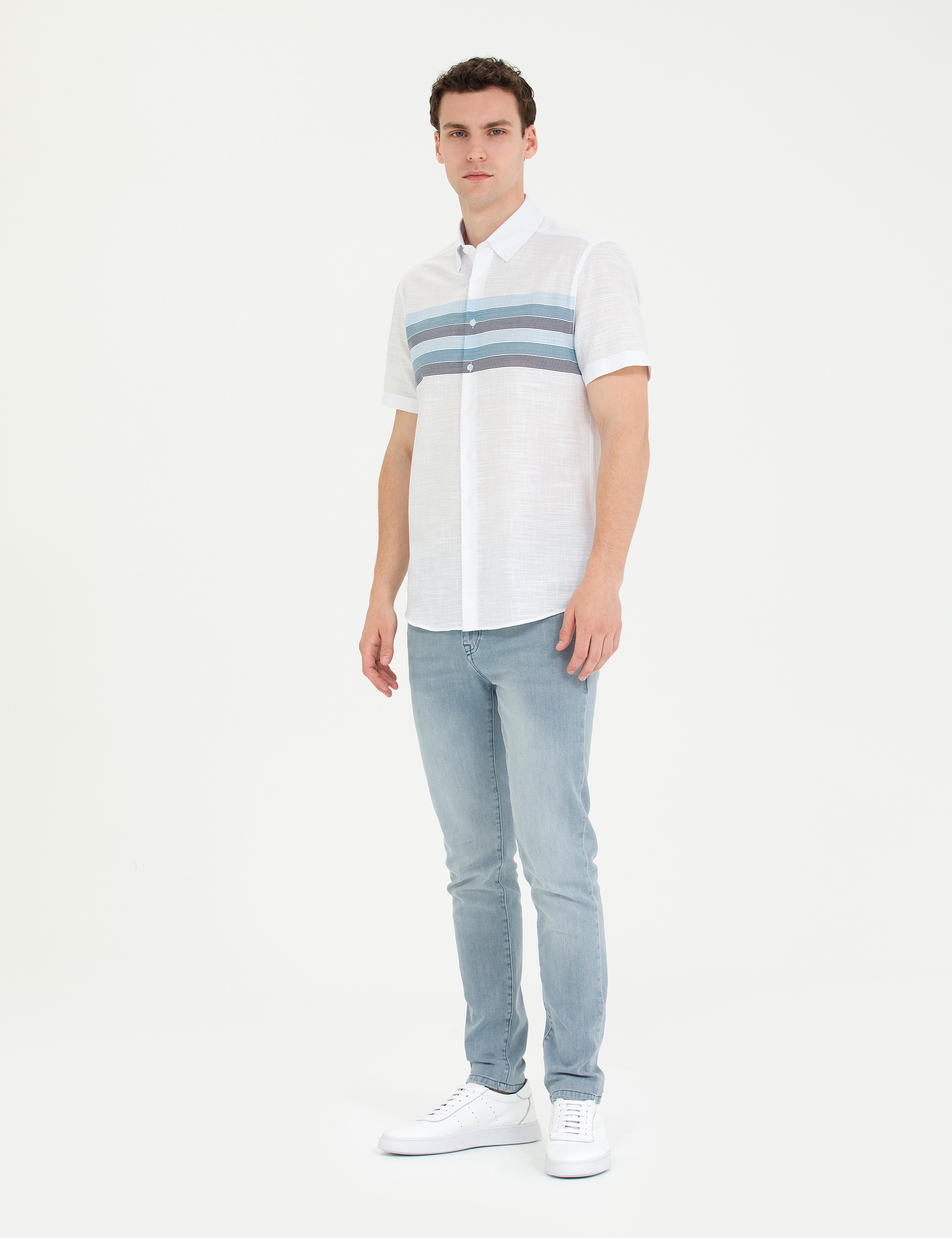 Lacivert Slim Fit Kısa Kollu Gömlek - Image 4